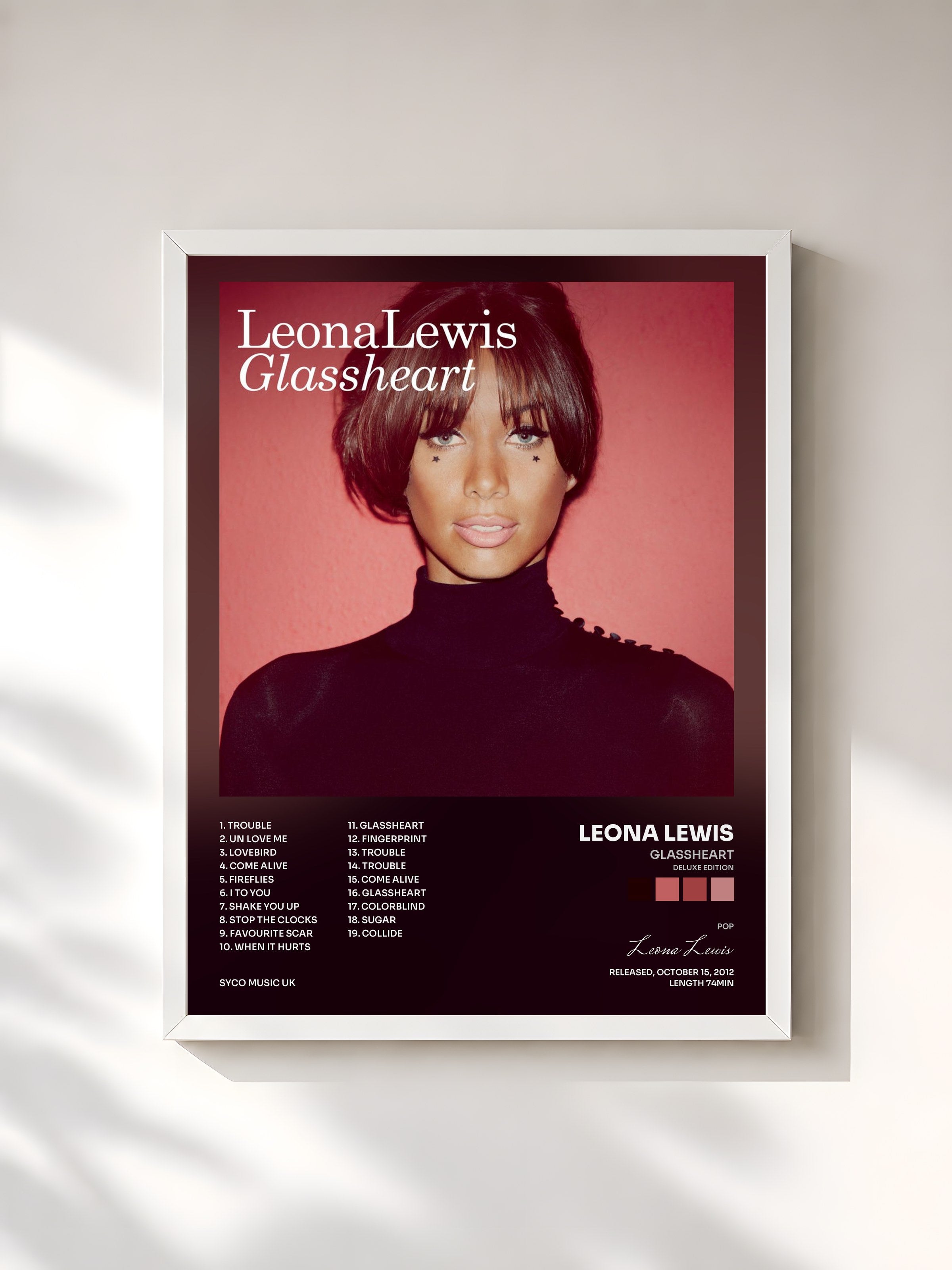 #blanc Tableau de l'album Glassheart (Deluxe Edition) de Leona Lewis, cadre blanc, imprimé et encadré en France
