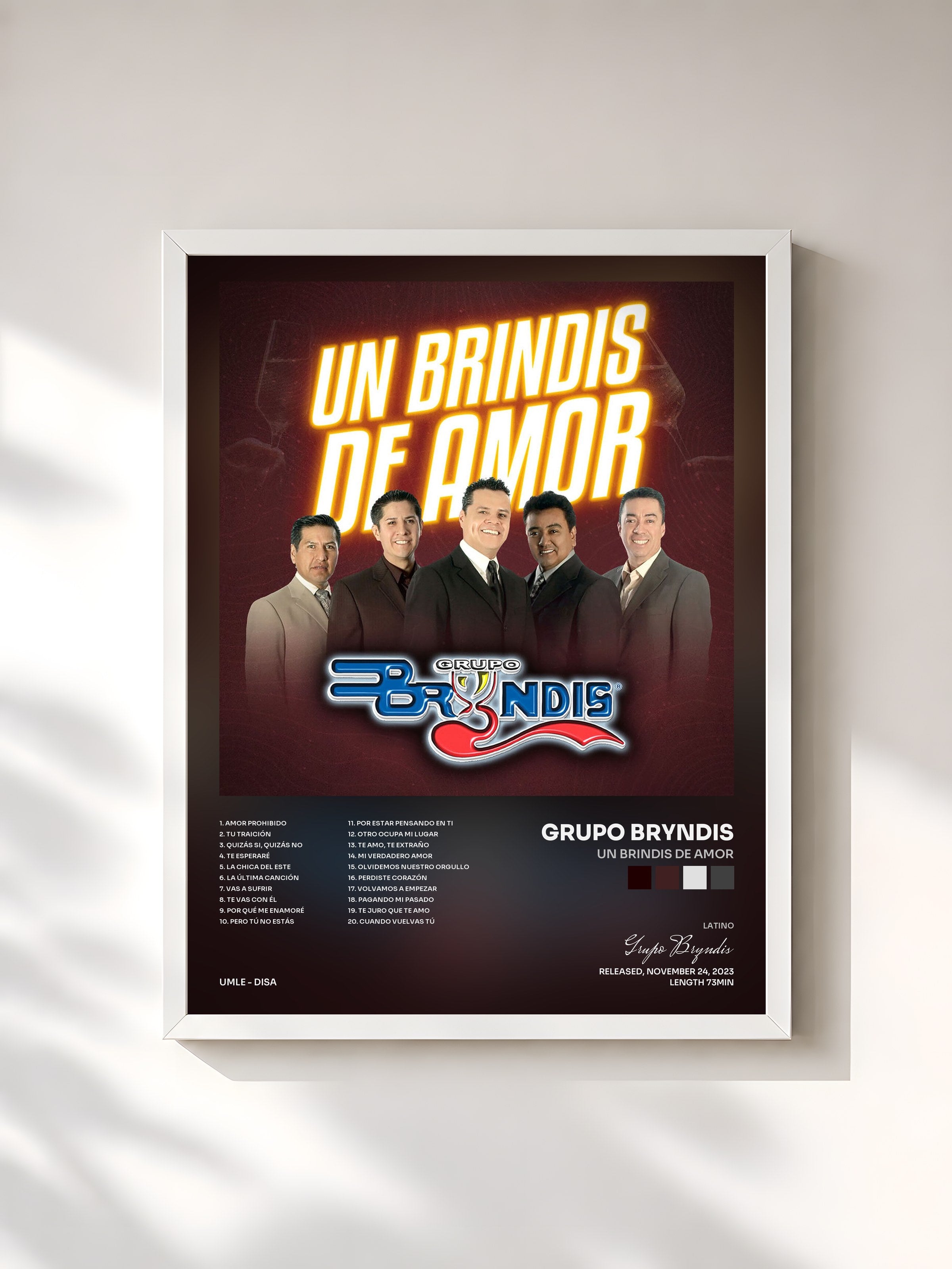 #blanc Tableau de l'album Un Brindis De Amor de Grupo Bryndis, cadre blanc, imprimé et encadré en France