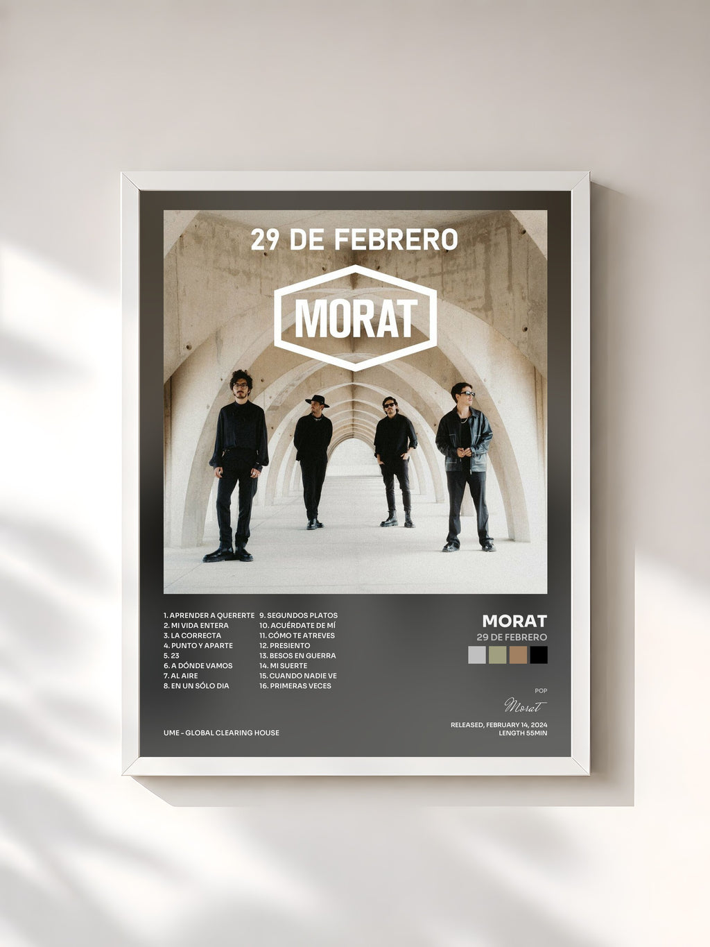 #blanc Tableau de l'album 29 De Febrero de Morat, cadre blanc, imprimé et encadré en France