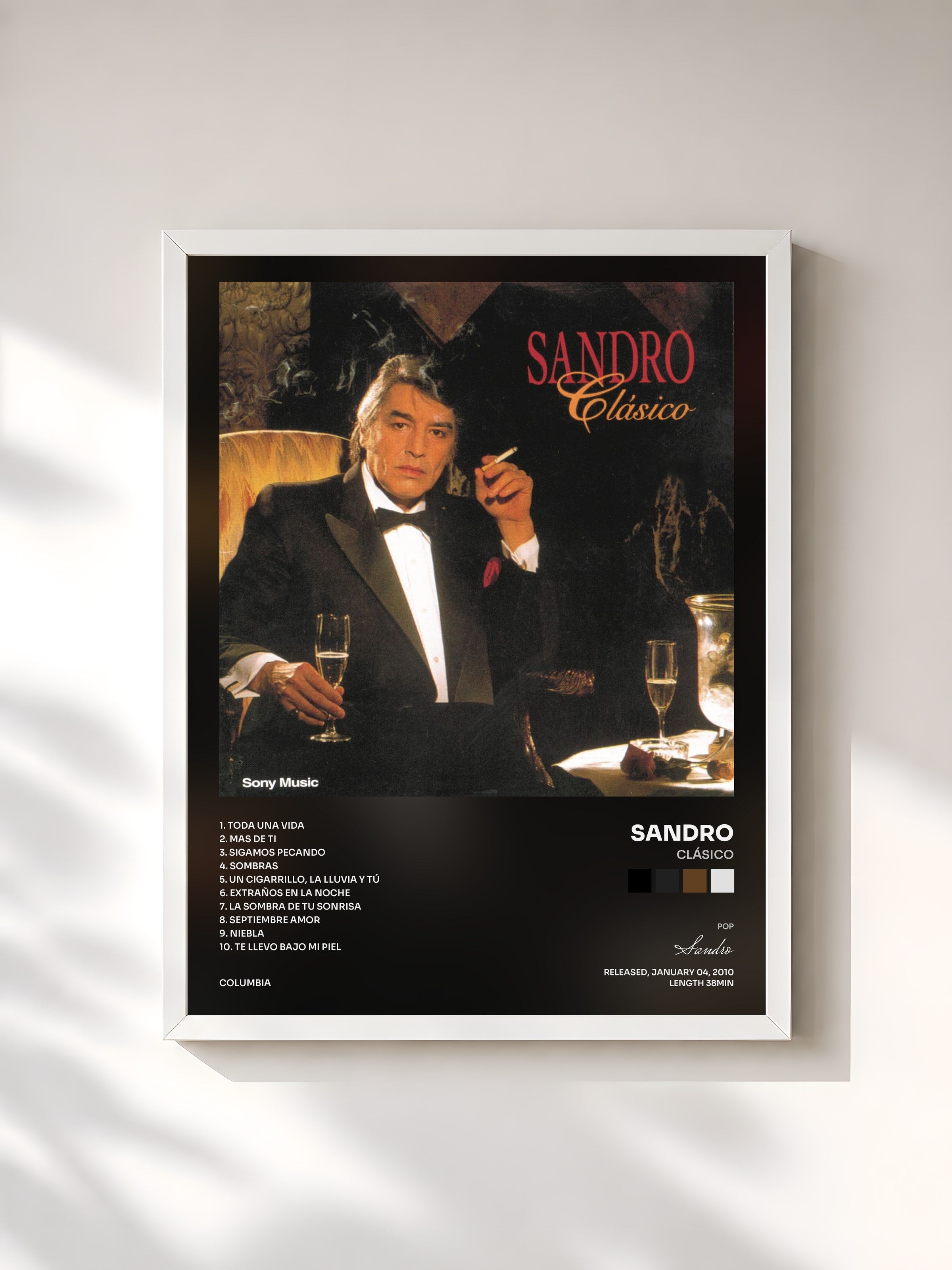 #blanc Tableau de l'album Clásico de Sandro, cadre blanc, imprimé et encadré en France