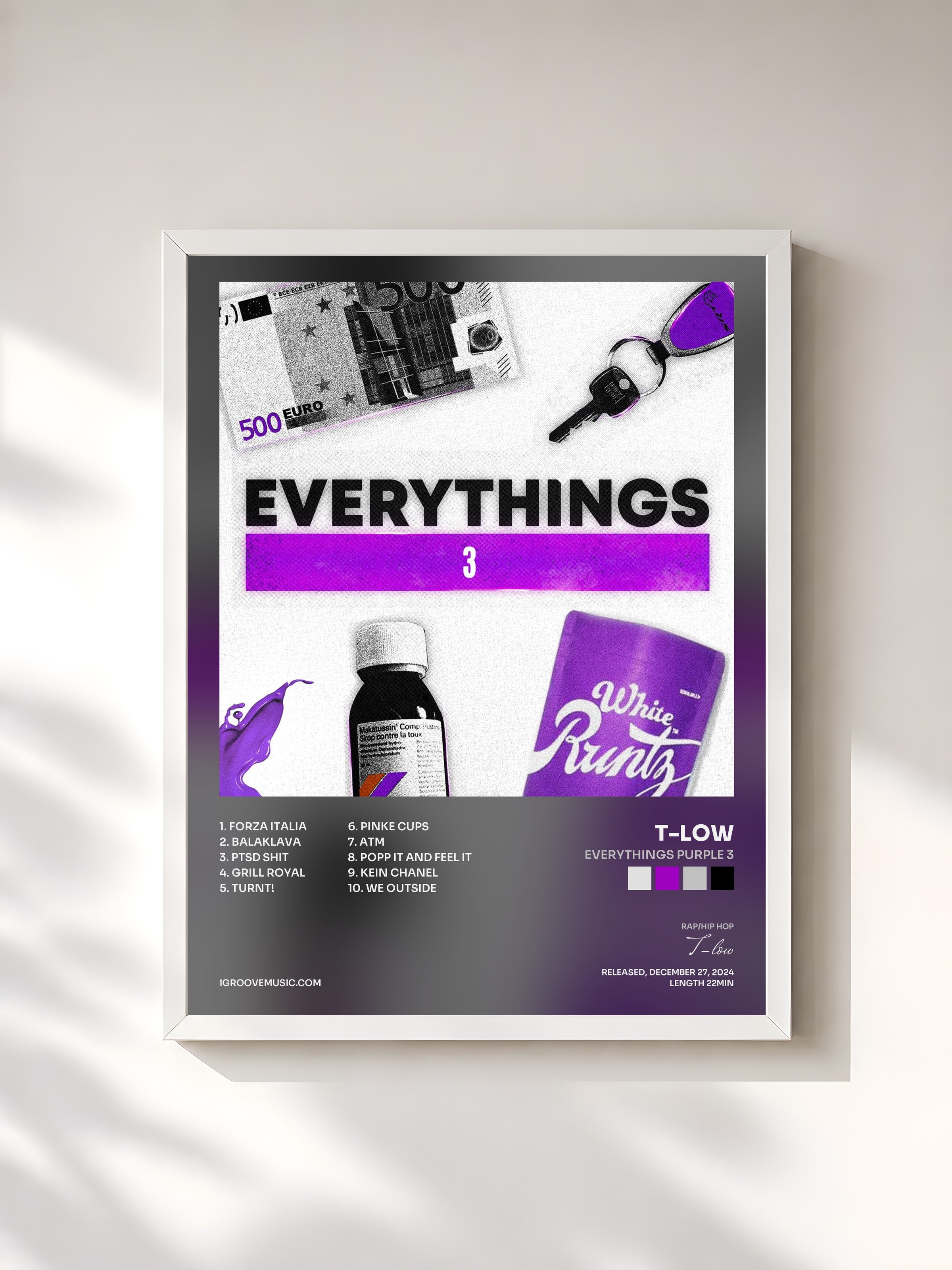 #blanc Tableau de l'album EVERYTHINGS PURPLE 3 de T-low, cadre blanc, imprimé et encadré en France