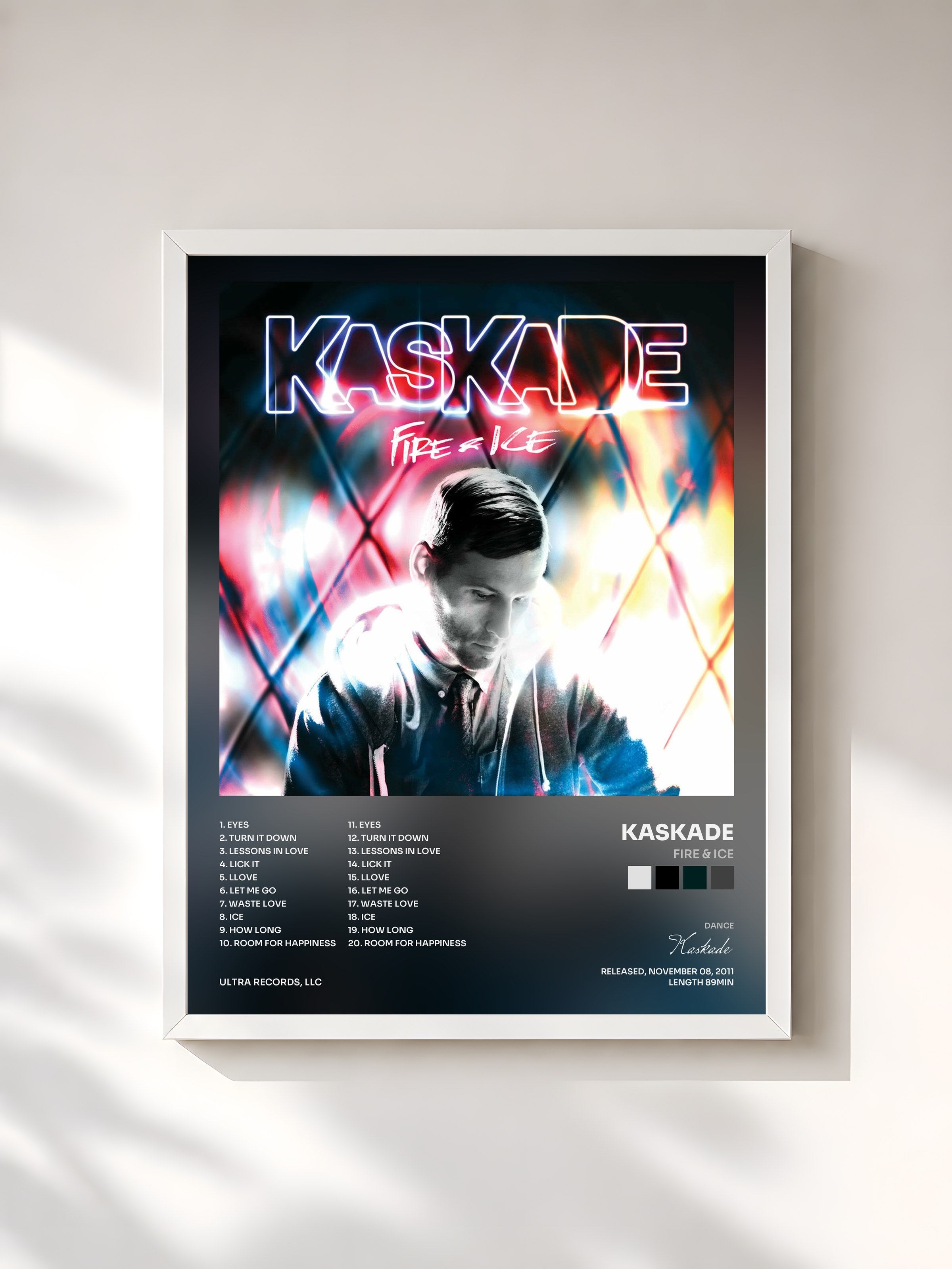#blanc Tableau de l'album Fire & Ice de Kaskade, cadre blanc, imprimé et encadré en France