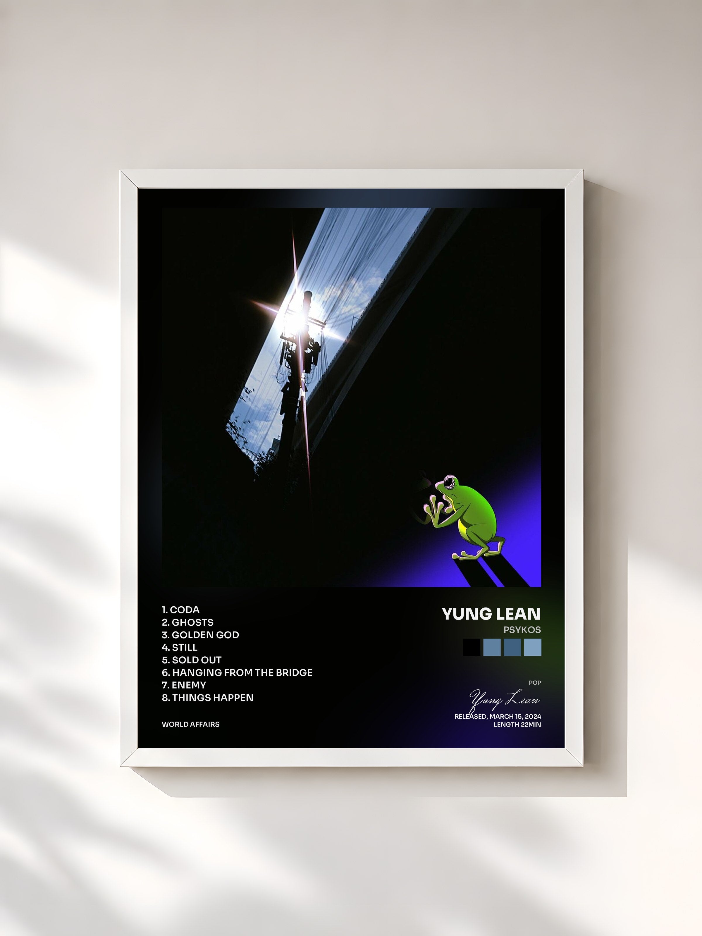 #blanc Tableau de l'album Psykos de Yung Lean, cadre blanc, imprimé et encadré en France