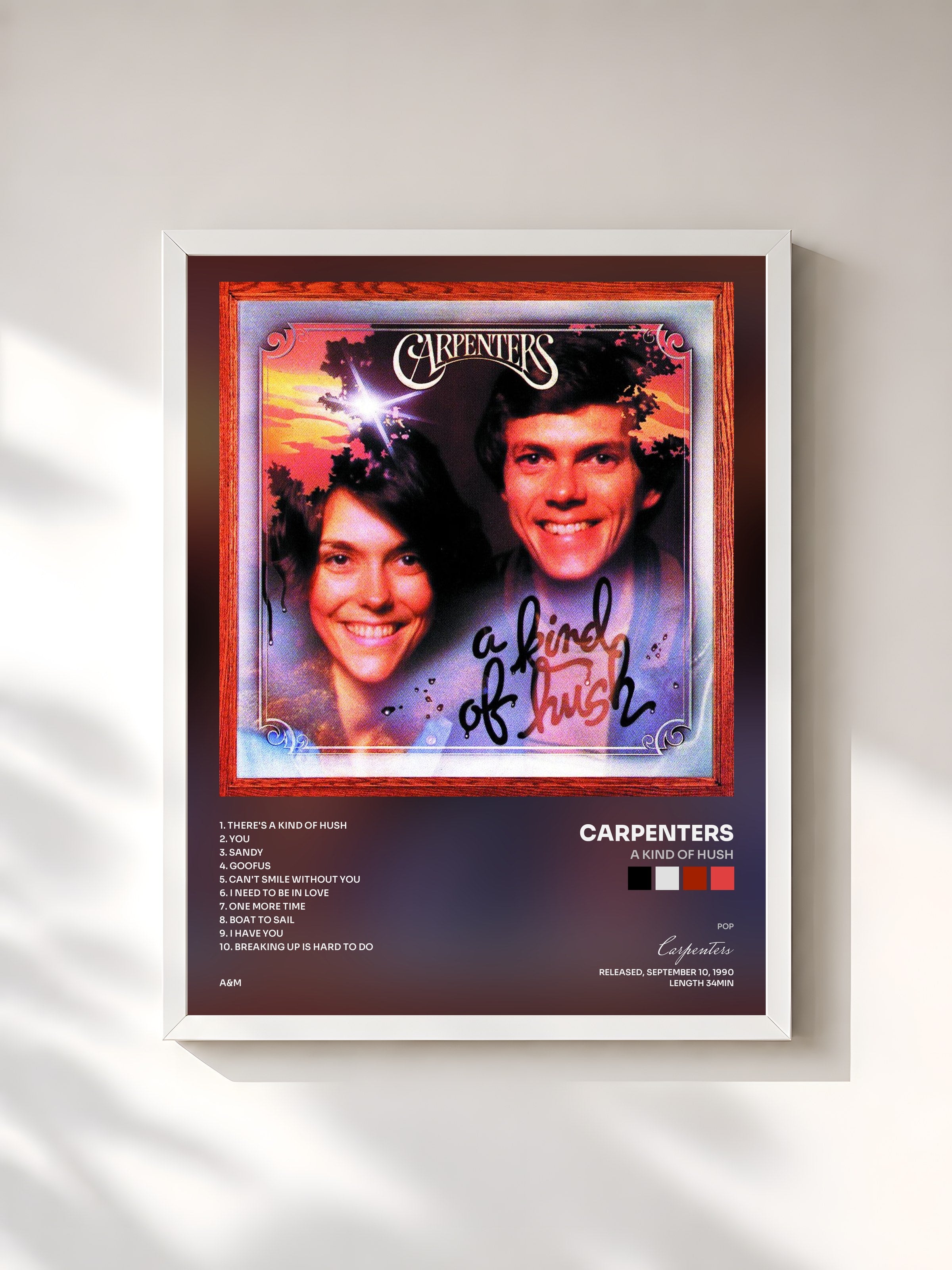 #blanc Tableau de l'album A Kind Of Hush de Carpenters, cadre blanc, imprimé et encadré en France