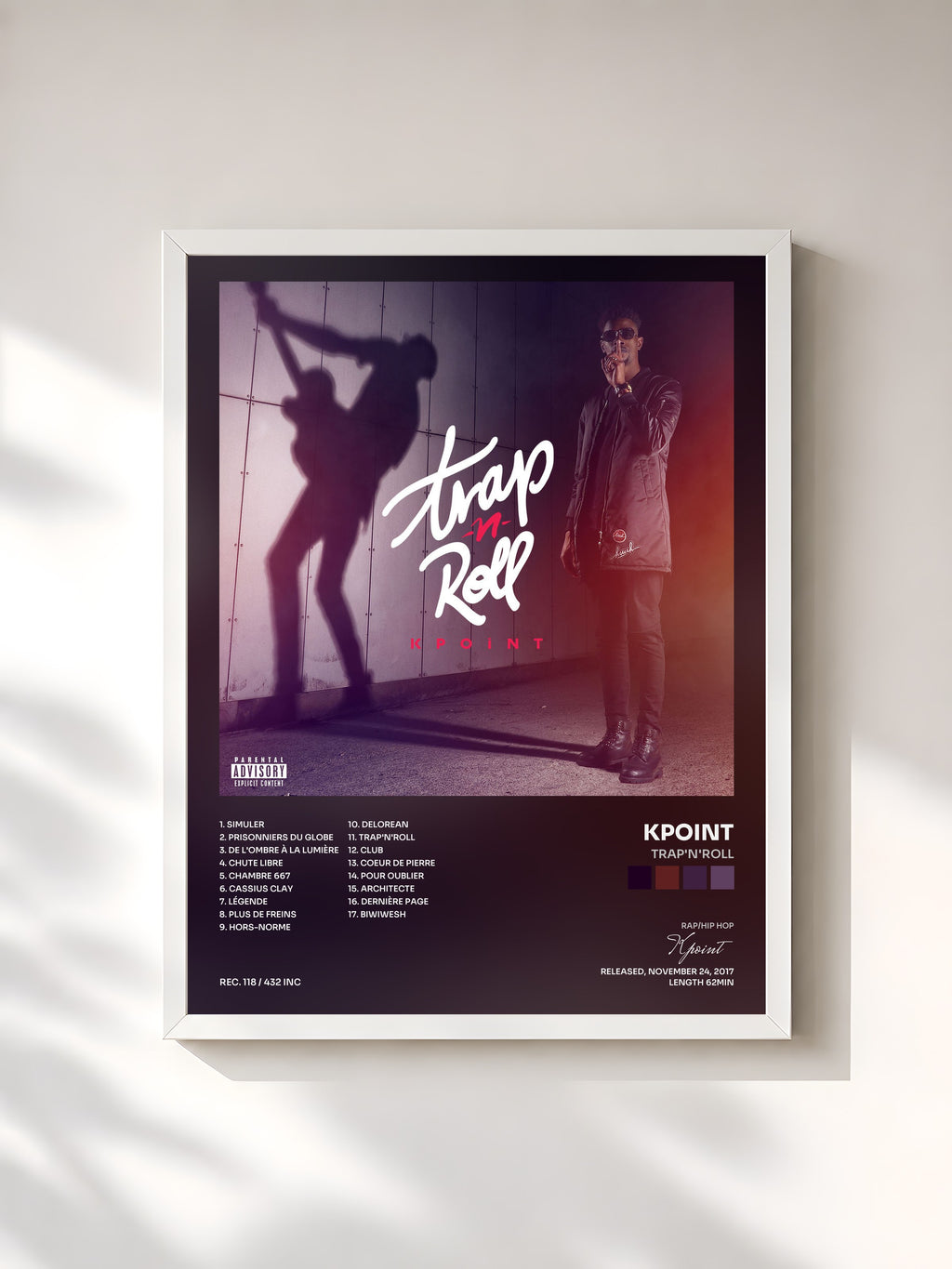 #blanc Tableau de l'album Trap'N'Roll de Kpoint, cadre blanc, imprimé et encadré en France