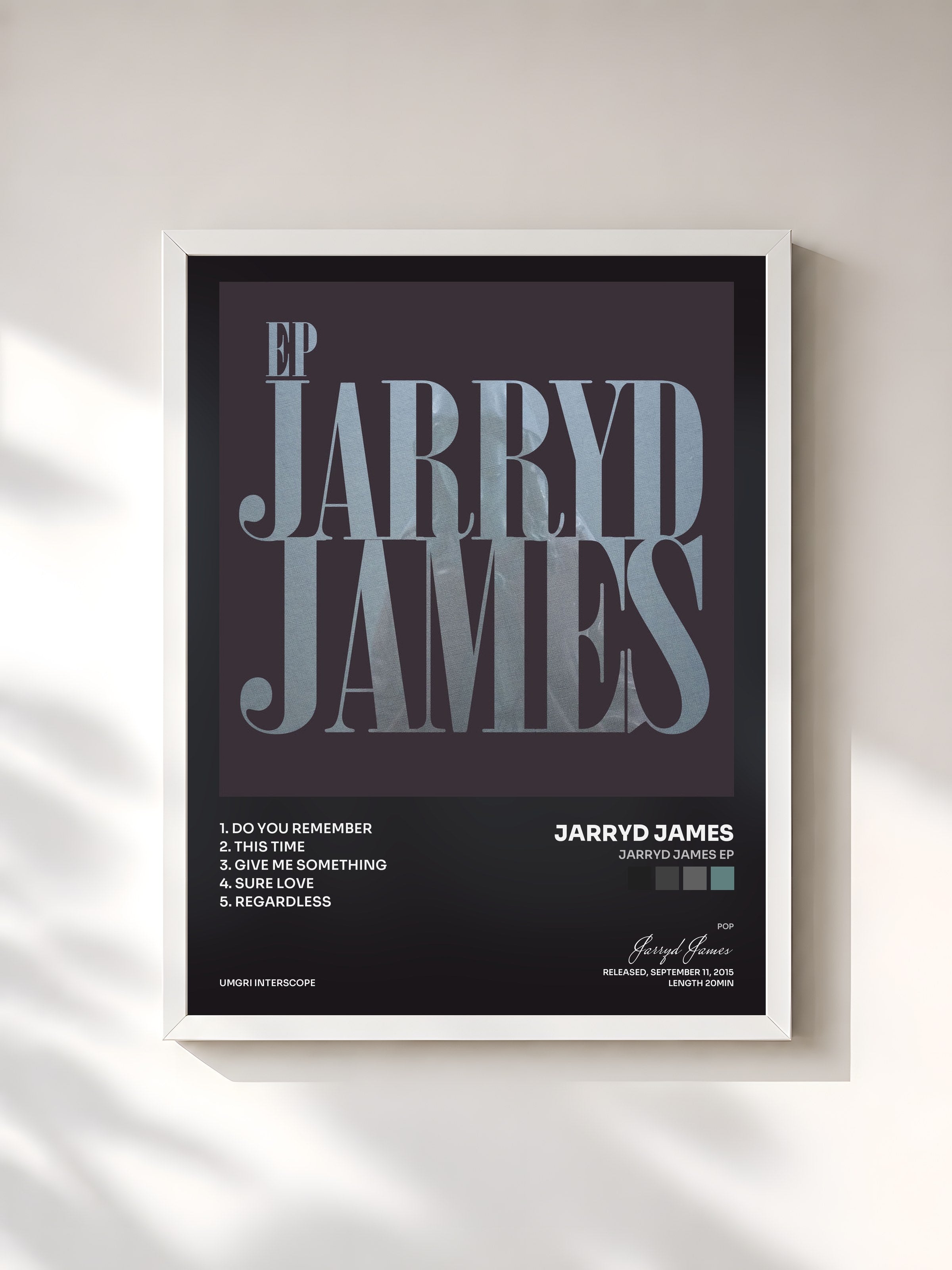 #blanc Tableau de l'album Jarryd James EP de Jarryd James, cadre blanc, imprimé et encadré en France