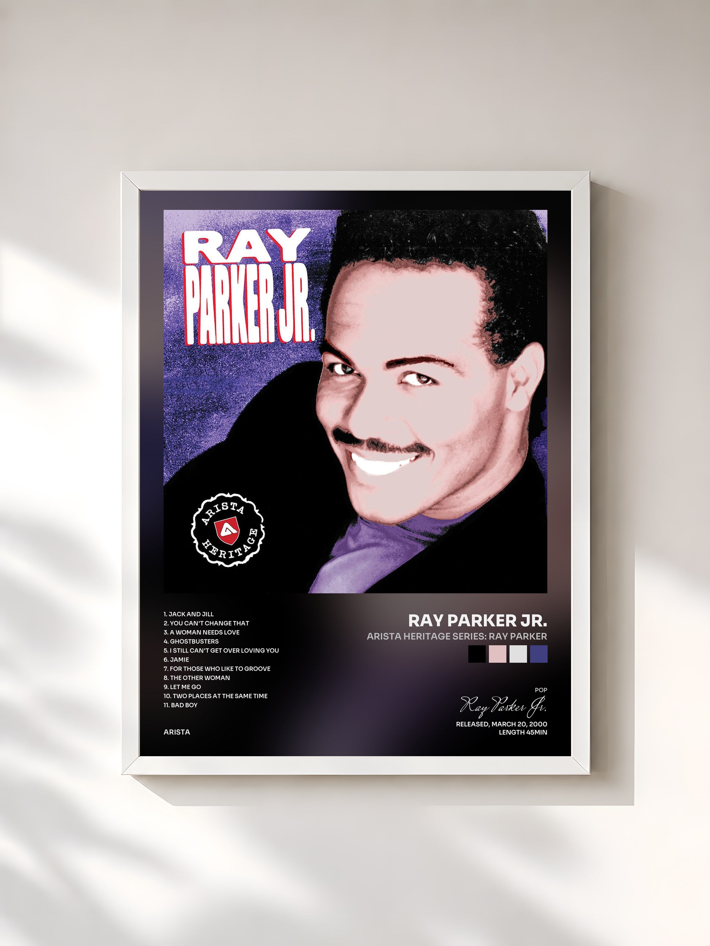 #blanc Tableau de l'album Arista Heritage Series: Ray Parker de Ray Parker Jr., cadre blanc, imprimé et encadré en France