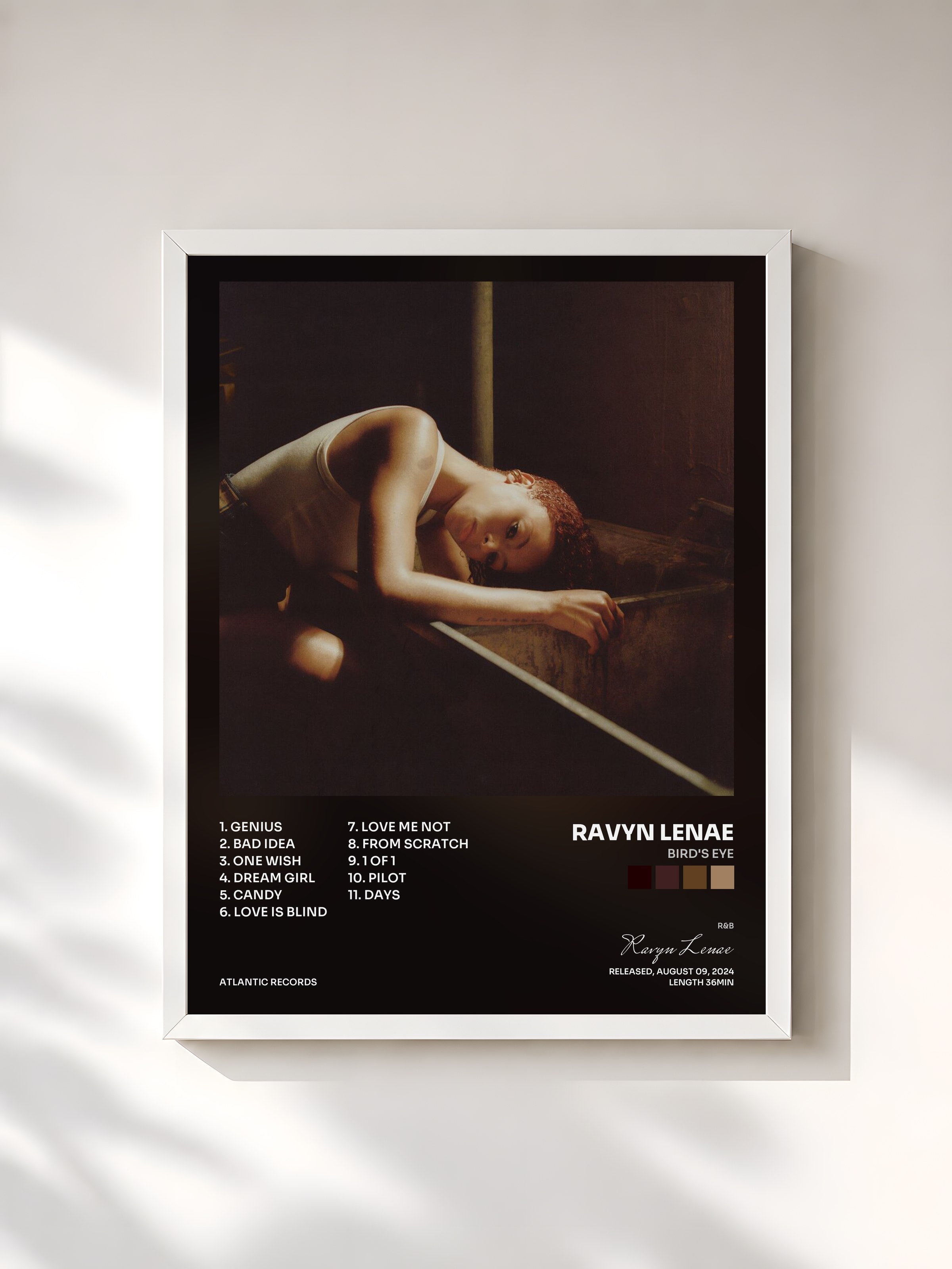 #blanc Tableau de l'album Bird's Eye de Ravyn Lenae, cadre blanc, imprimé et encadré en France