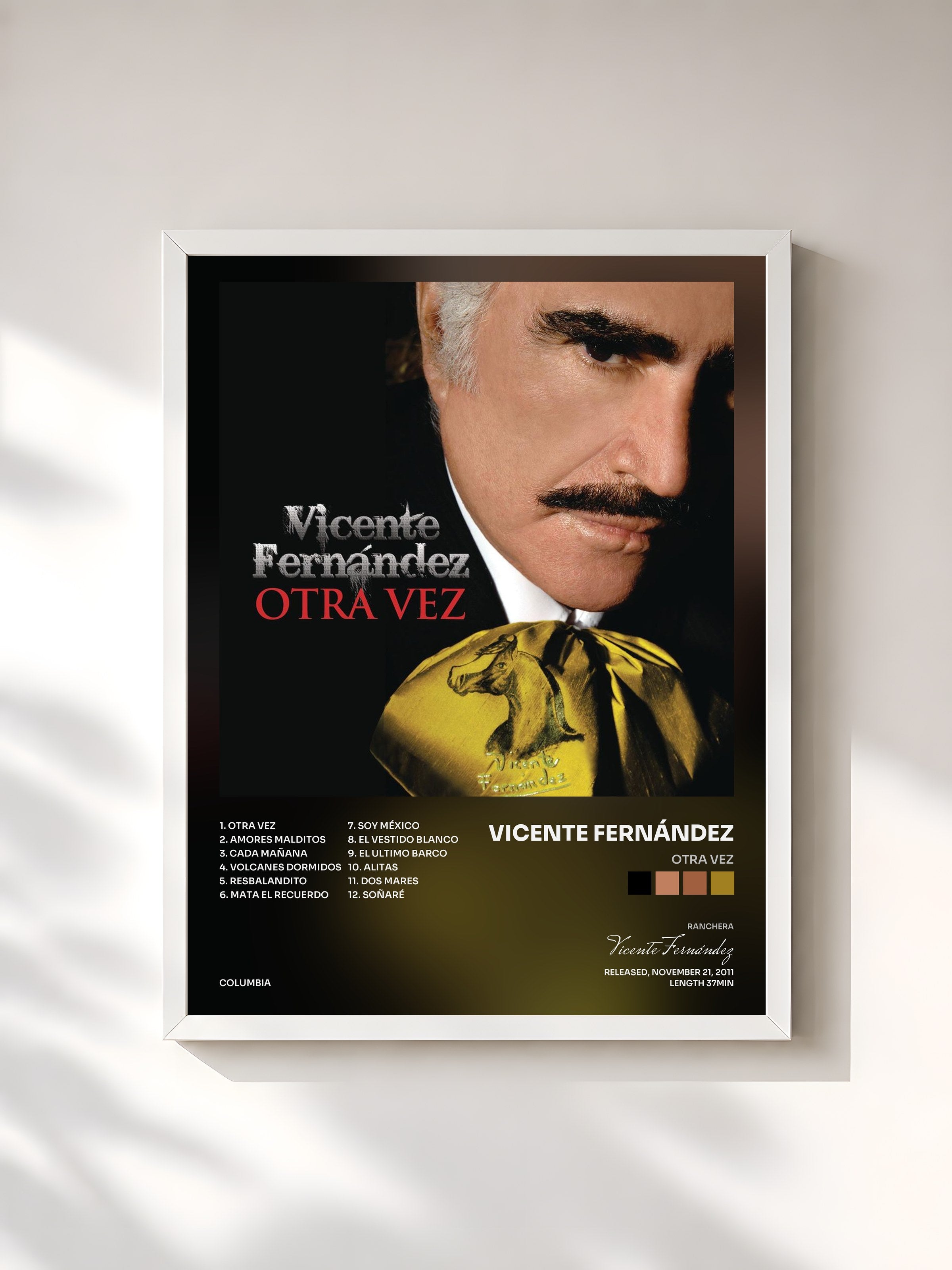 #blanc Tableau de l'album Otra Vez de Vicente Fernández, cadre blanc, imprimé et encadré en France
