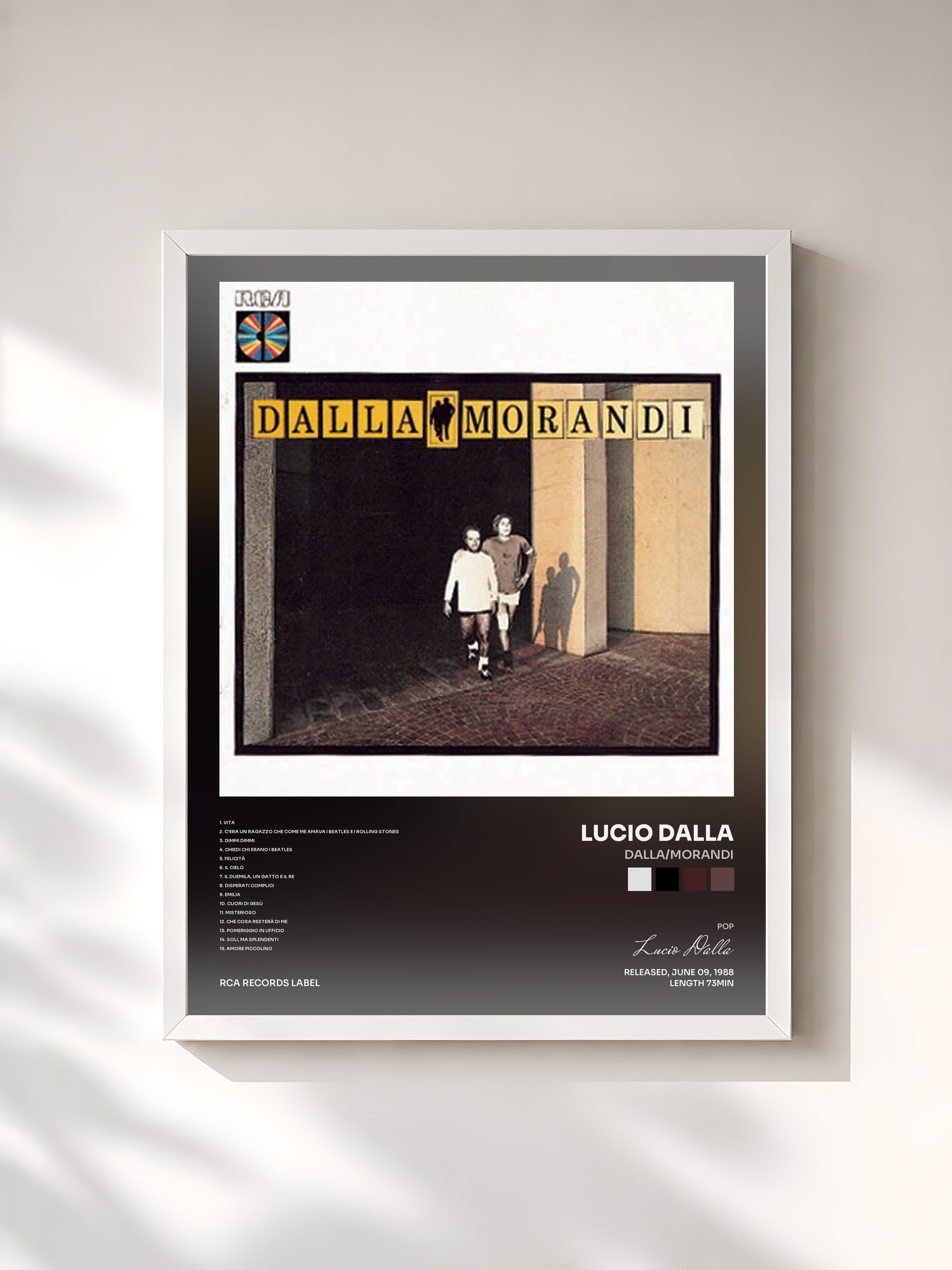 #blanc Tableau de l'album Dalla/Morandi de Lucio Dalla, cadre blanc, imprimé et encadré en France