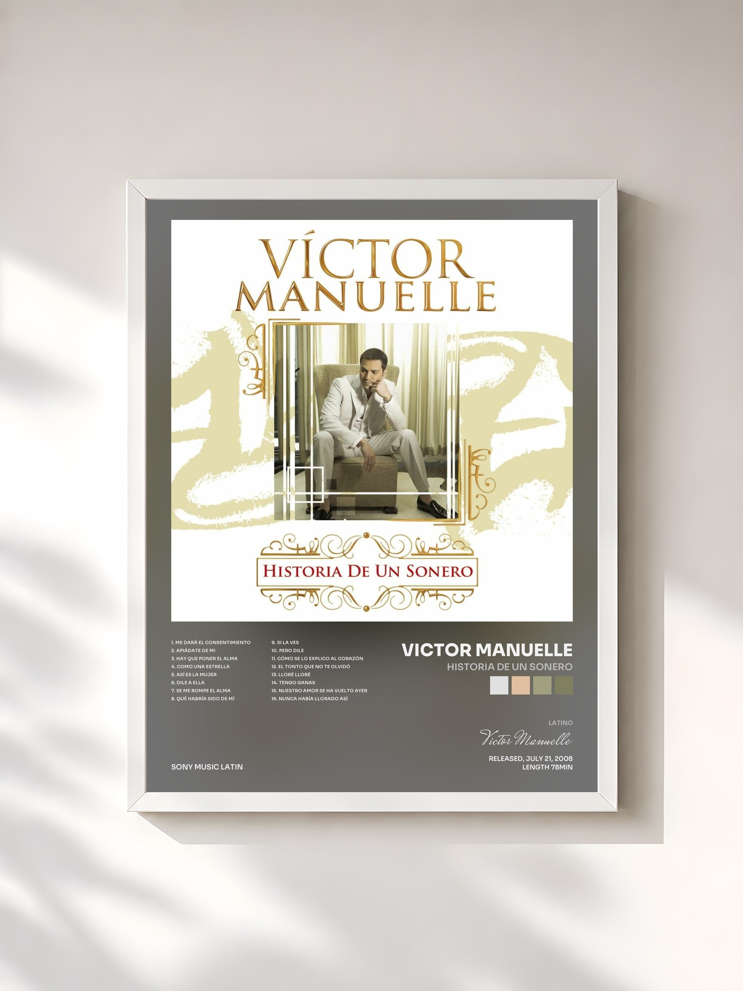 #blanc Tableau de l'album Historia De Un Sonero de Victor Manuelle, cadre blanc, imprimé et encadré en France