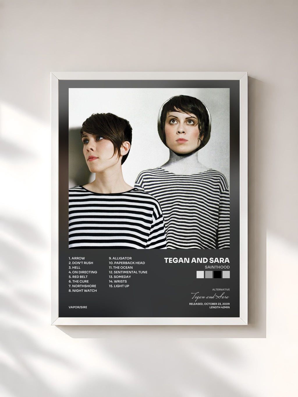 #blanc Sainthood de Tegan and Sara en lámina enmarcada, marco blanco, impresa y enmarcada en Francia