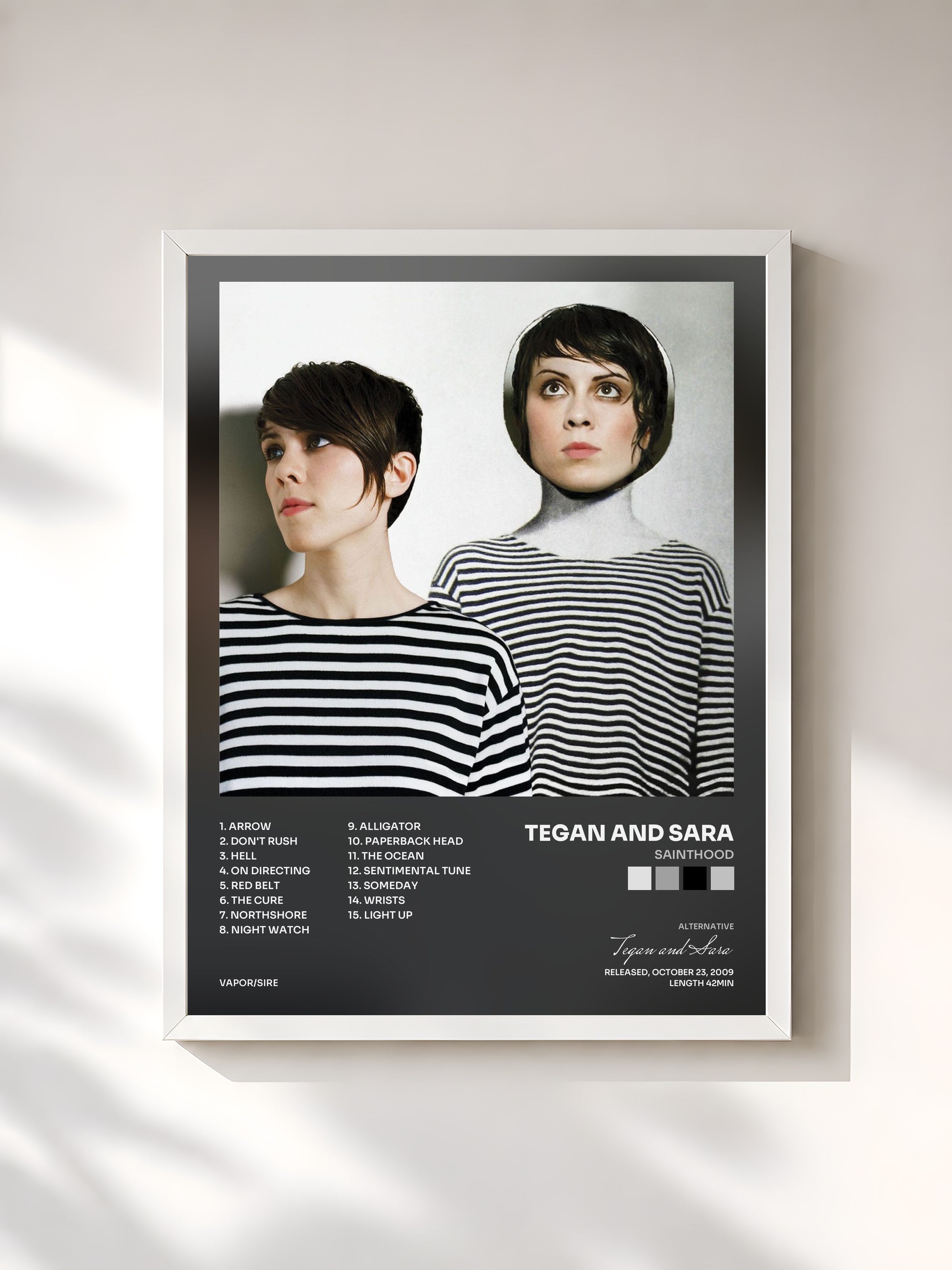 #blanc Tableau de l'album Sainthood de Tegan and Sara, cadre blanc, imprimé et encadré en France