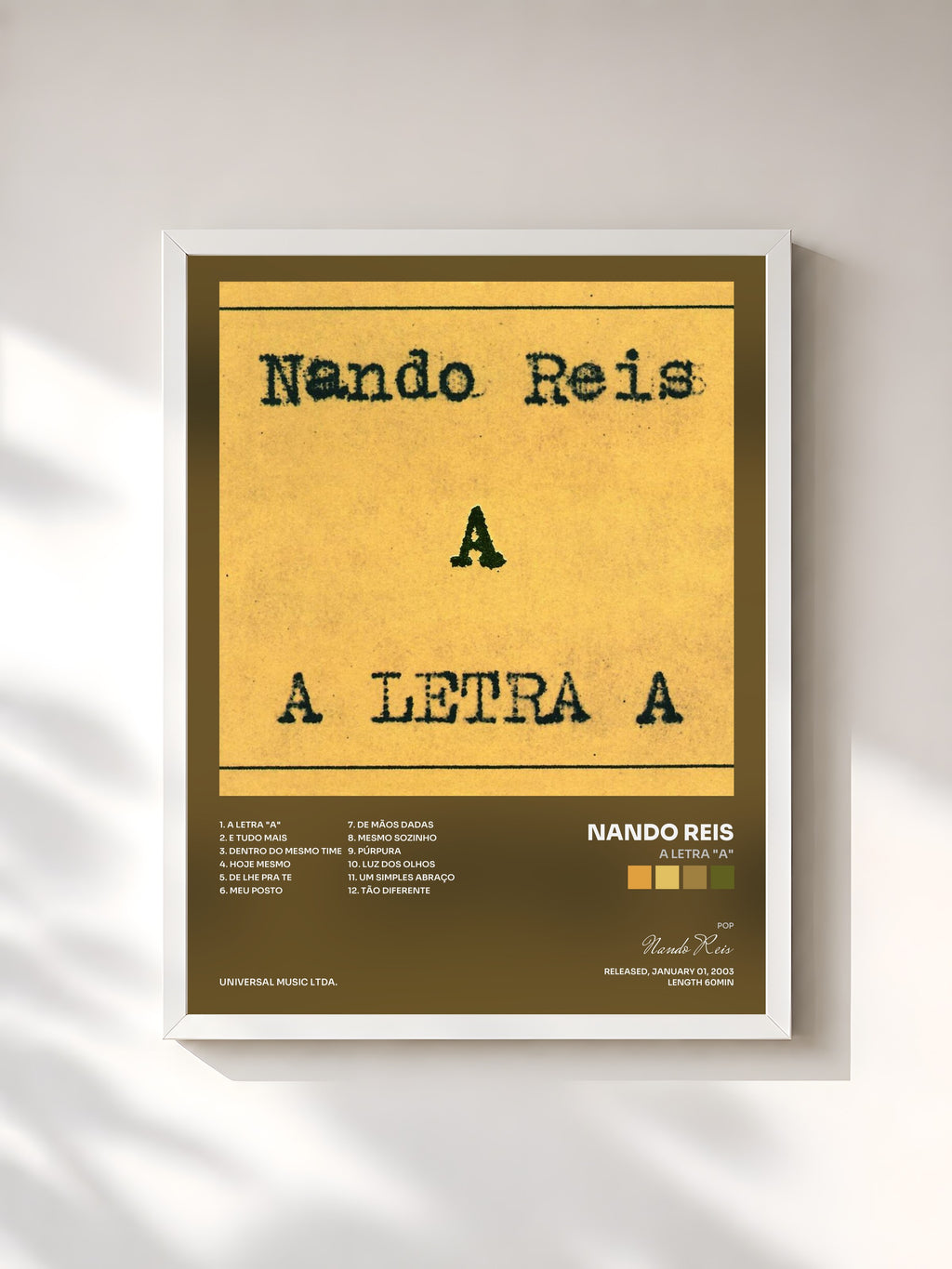 #blanc Tableau de l'album A Letra "A" de Nando Reis, cadre blanc, imprimé et encadré en France