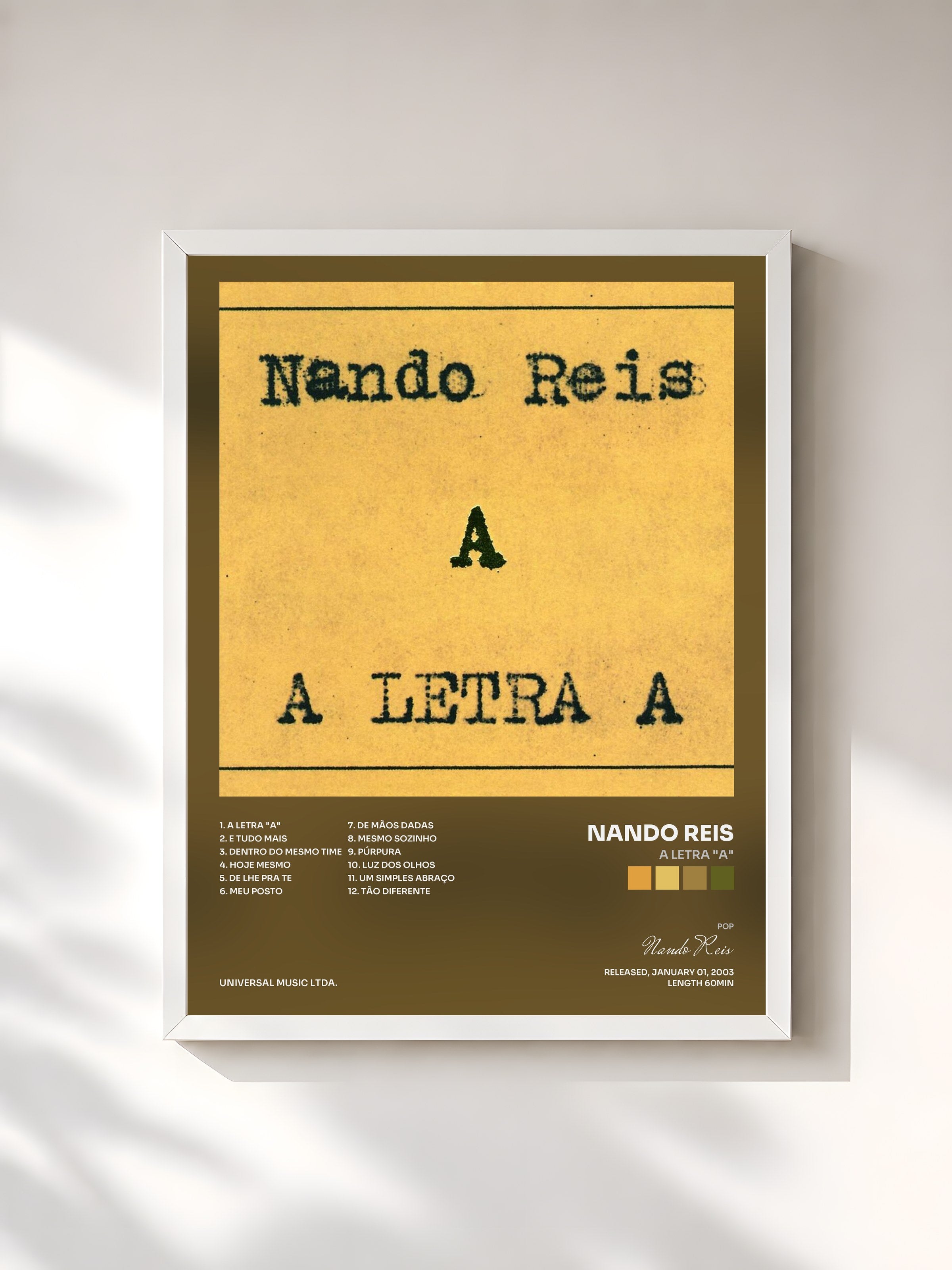 #blanc Tableau de l'album A Letra "A" de Nando Reis, cadre blanc, imprimé et encadré en France
