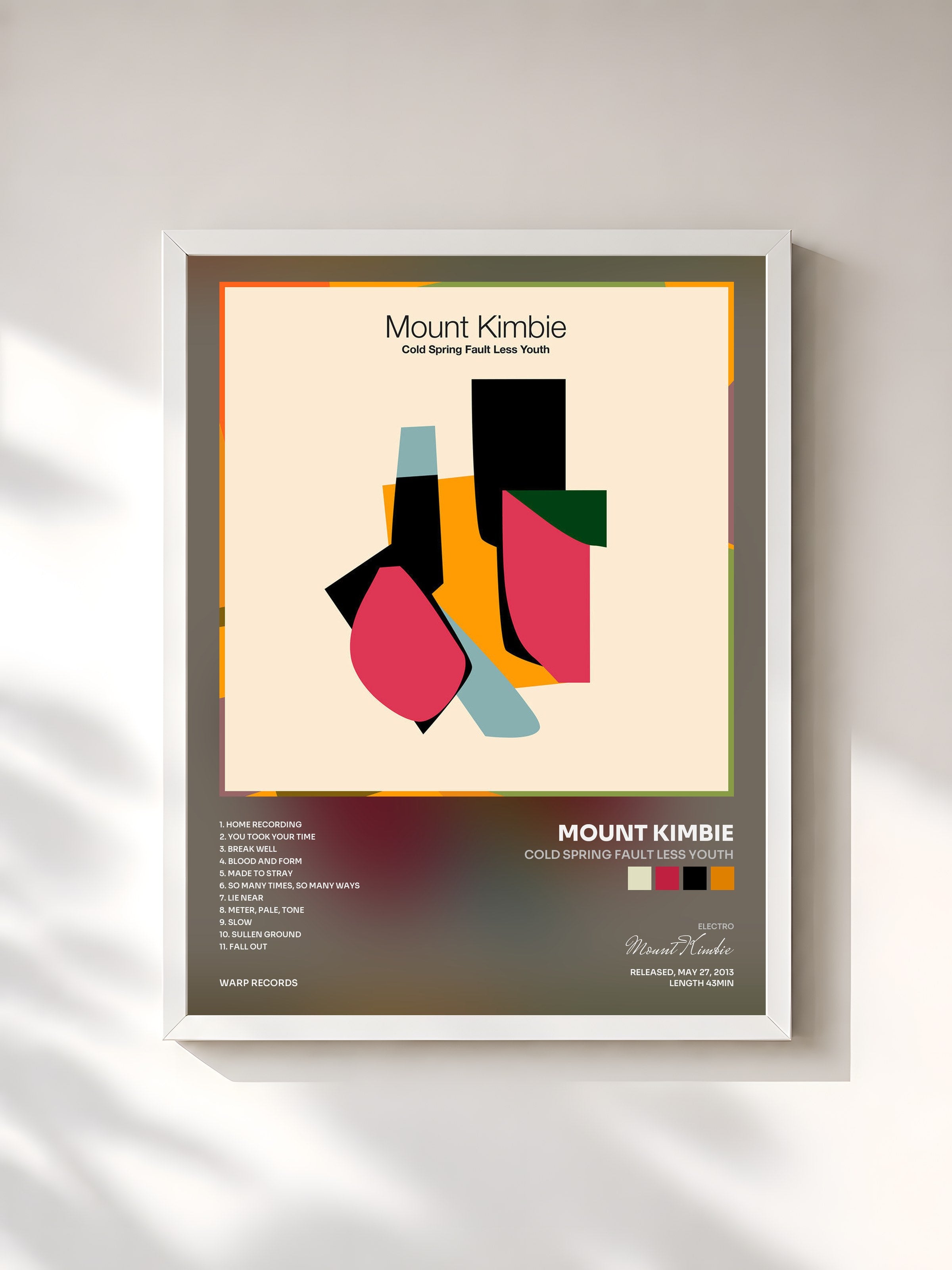 #blanc Tableau de l'album Cold Spring Fault Less Youth de Mount Kimbie, cadre blanc, imprimé et encadré en France