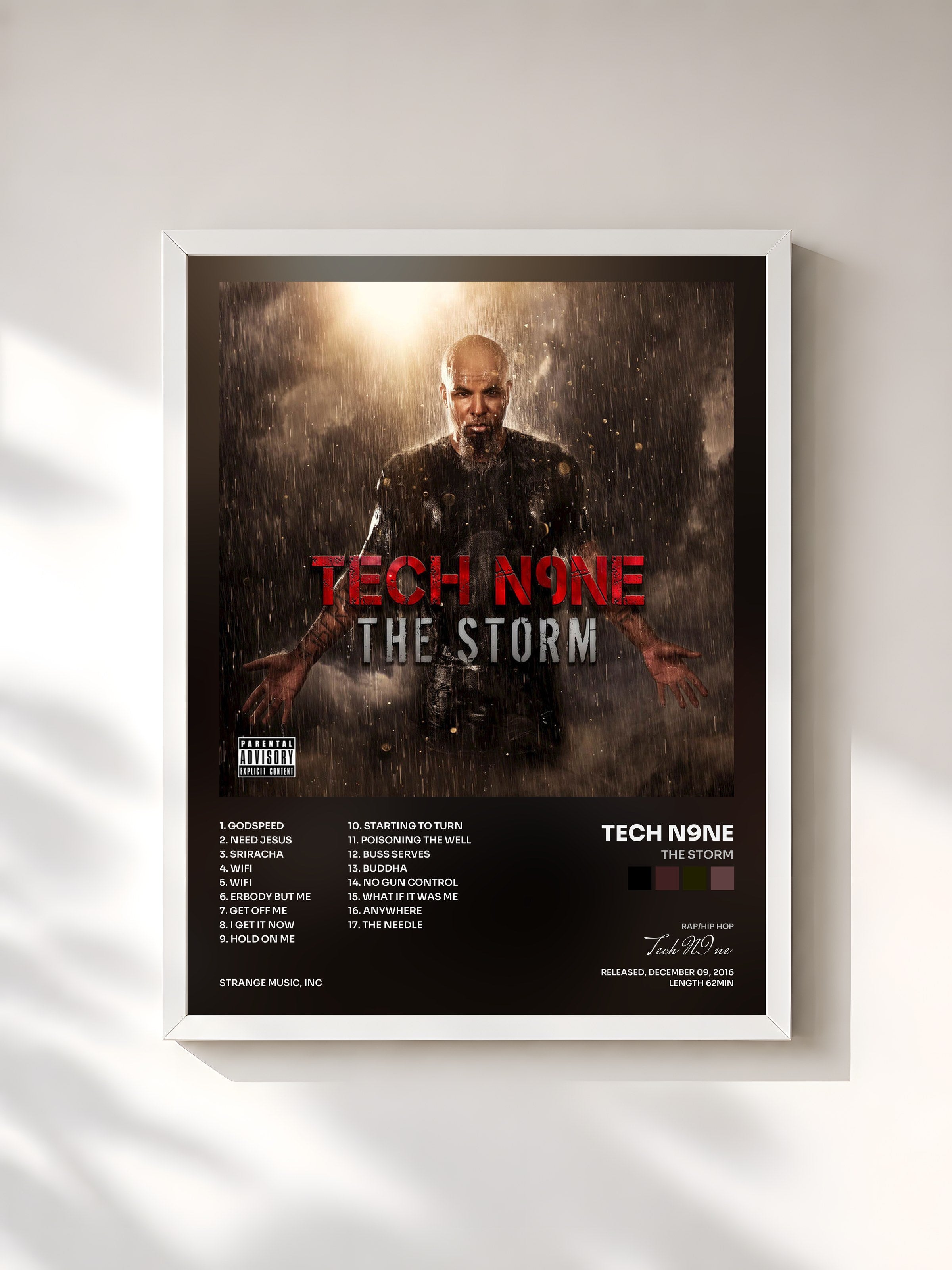 #blanc Tableau de l'album The Storm de Tech N9ne, cadre blanc, imprimé et encadré en France