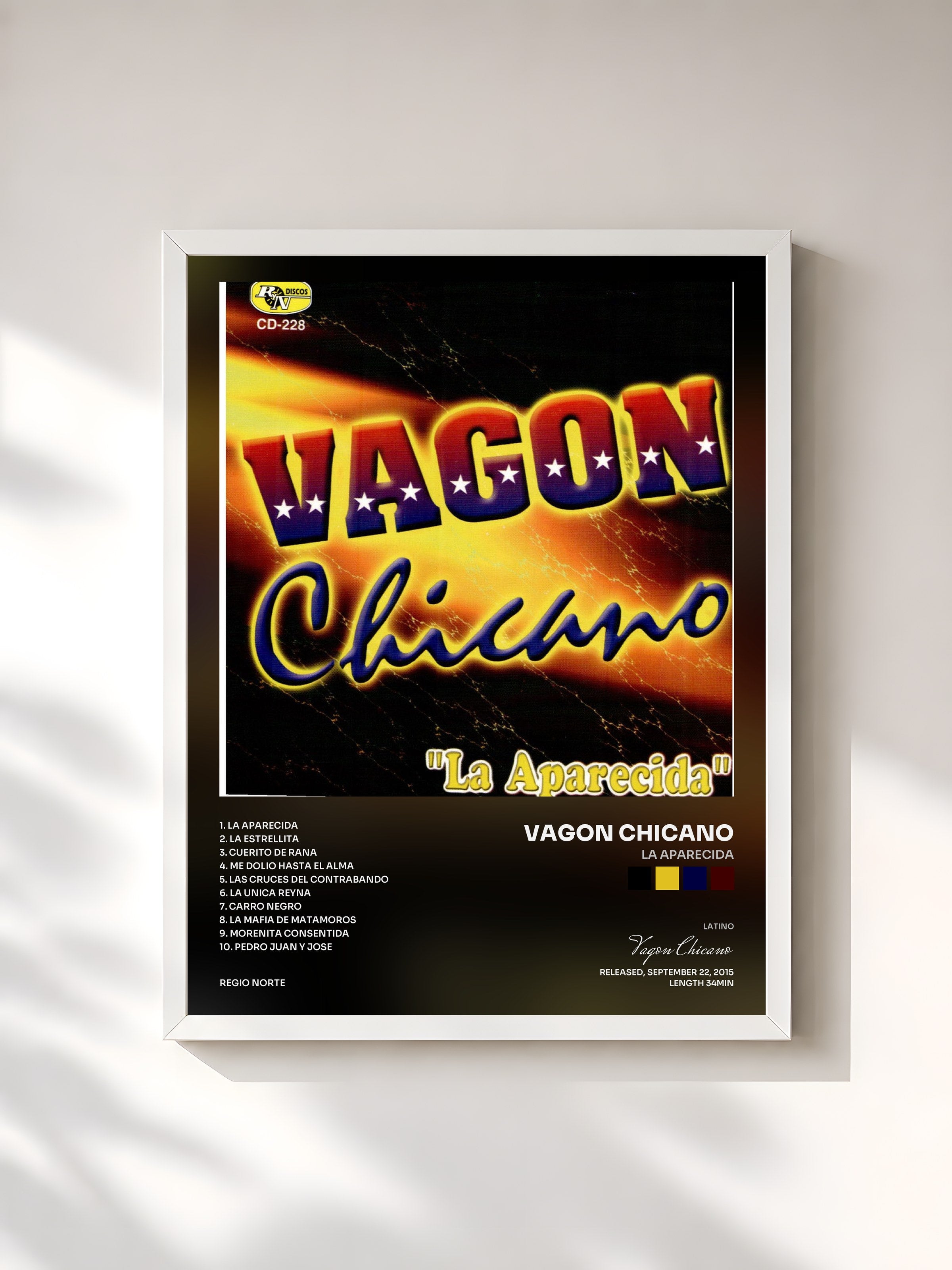#blanc Tableau de l'album La Aparecida de Vagon Chicano, cadre blanc, imprimé et encadré en France