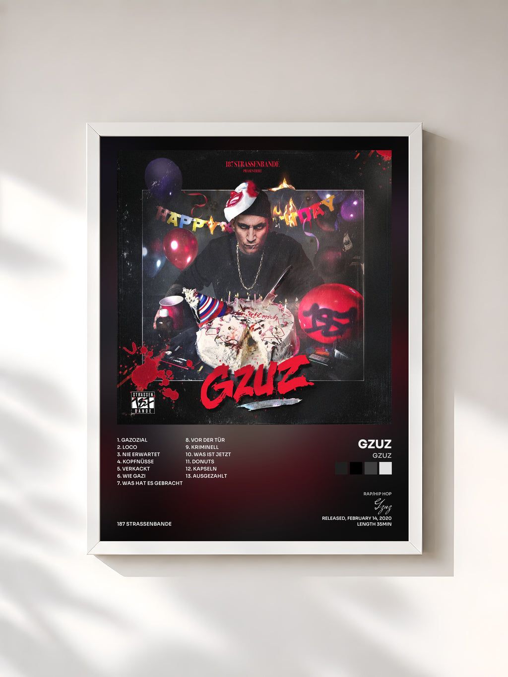#blanc Tableau de l'album Gzuz de Gzuz, cadre blanc, imprimé et encadré en France