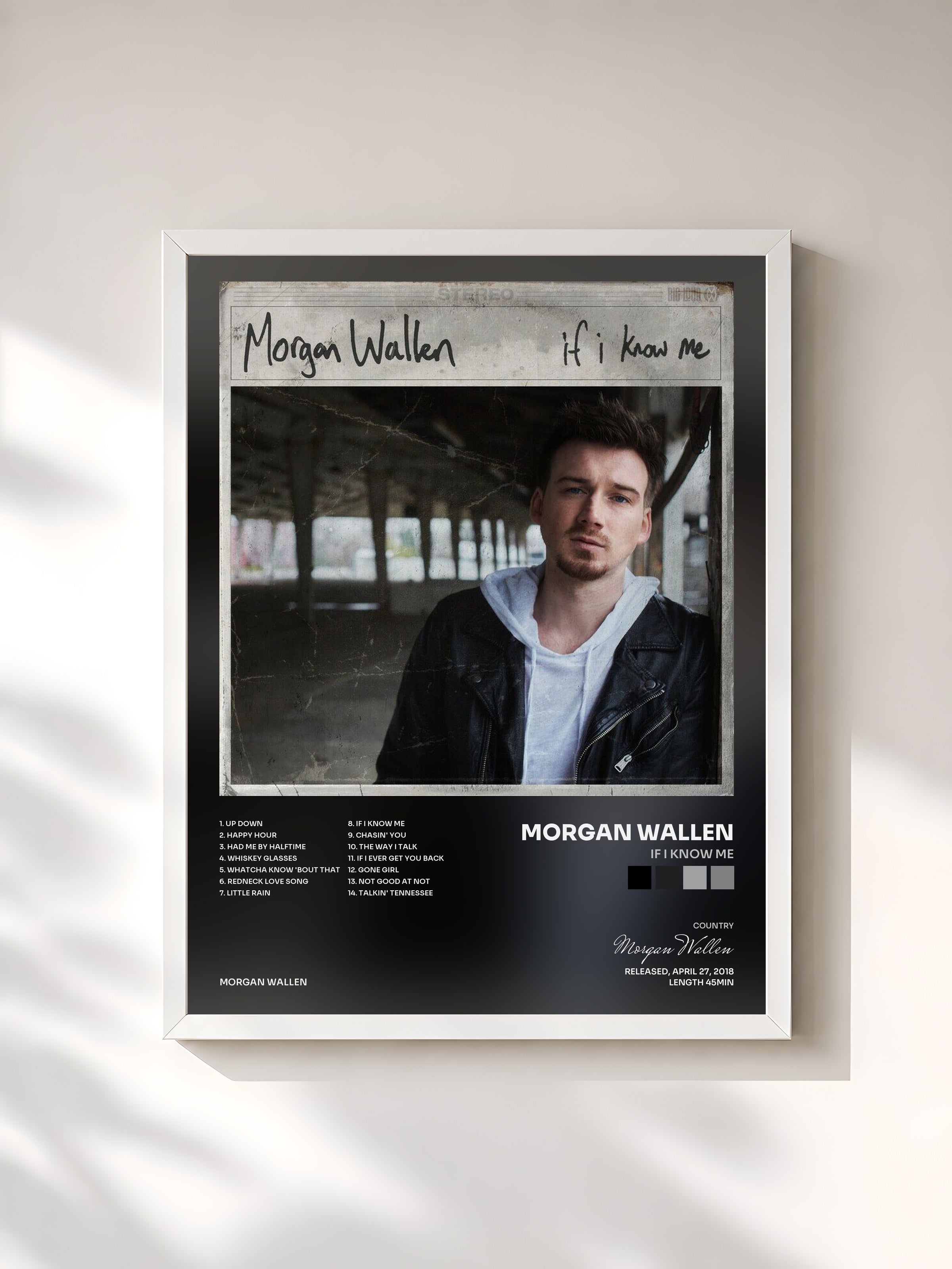 #blanc Tableau de l'album If I Know Me de Morgan Wallen, cadre blanc, imprimé et encadré en France