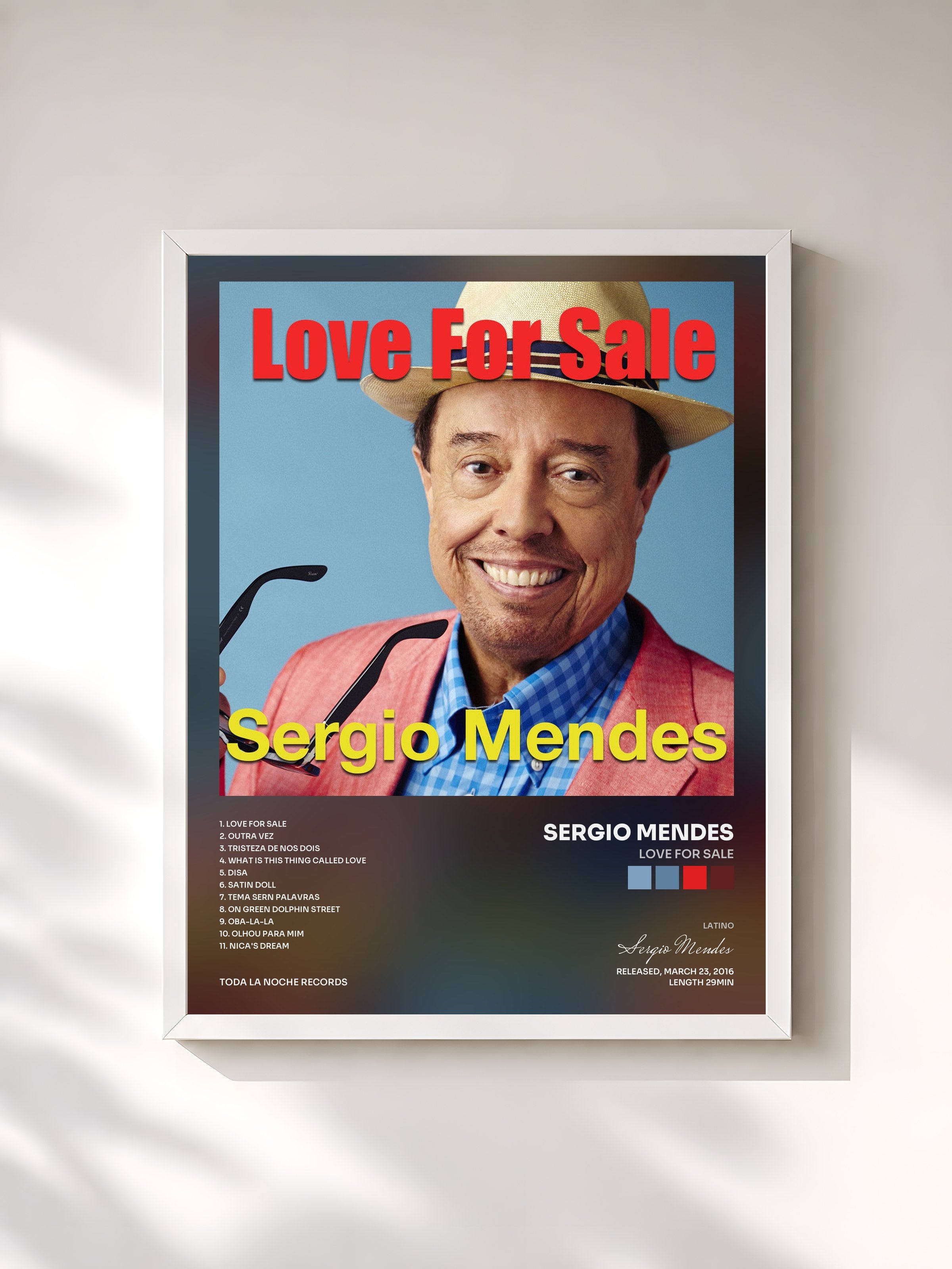 #blanc Tableau de l'album Love For Sale de Sergio Mendes, cadre blanc, imprimé et encadré en France