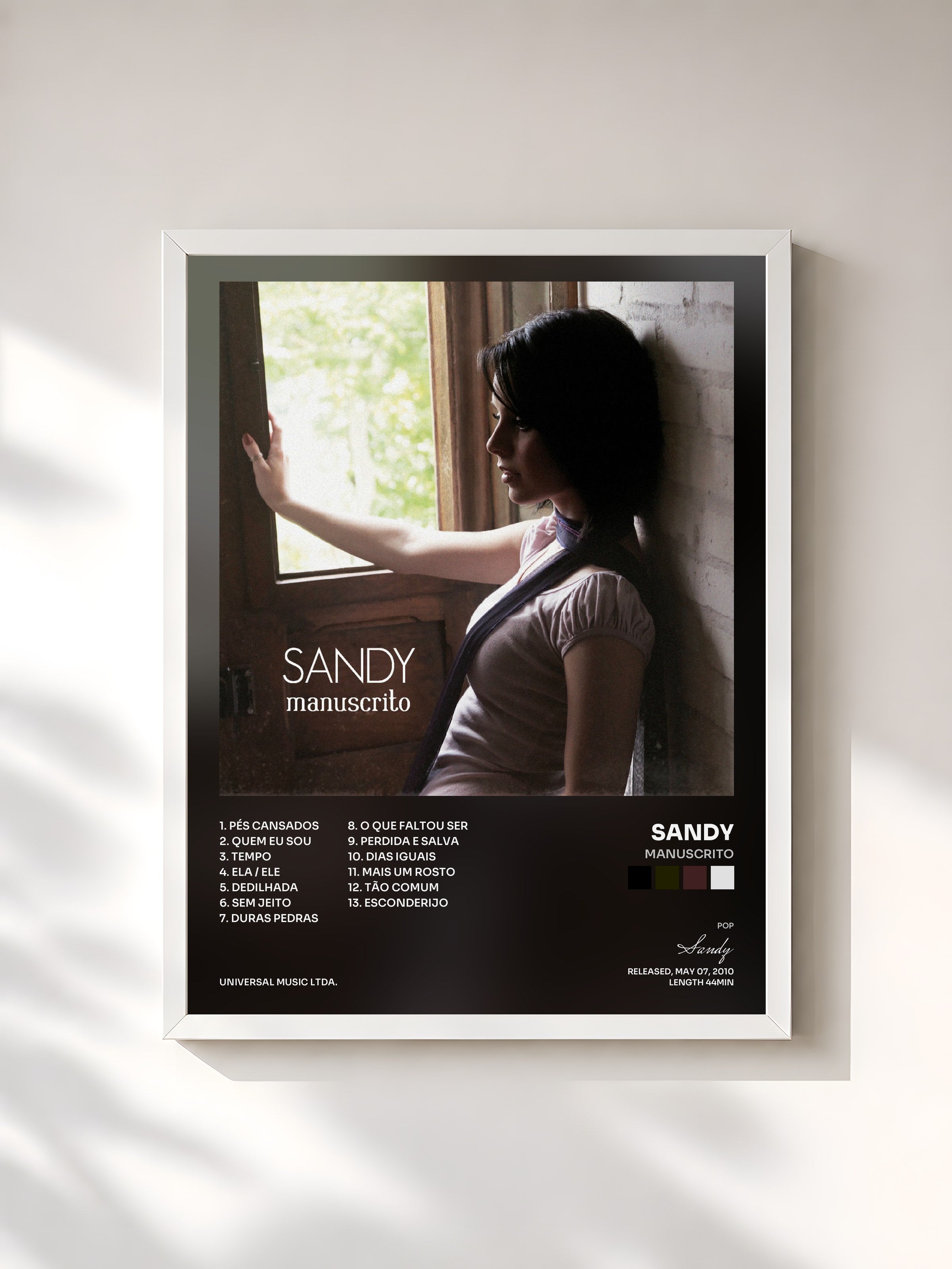 #blanc Tableau de l'album Manuscrito de Sandy, cadre blanc, imprimé et encadré en France