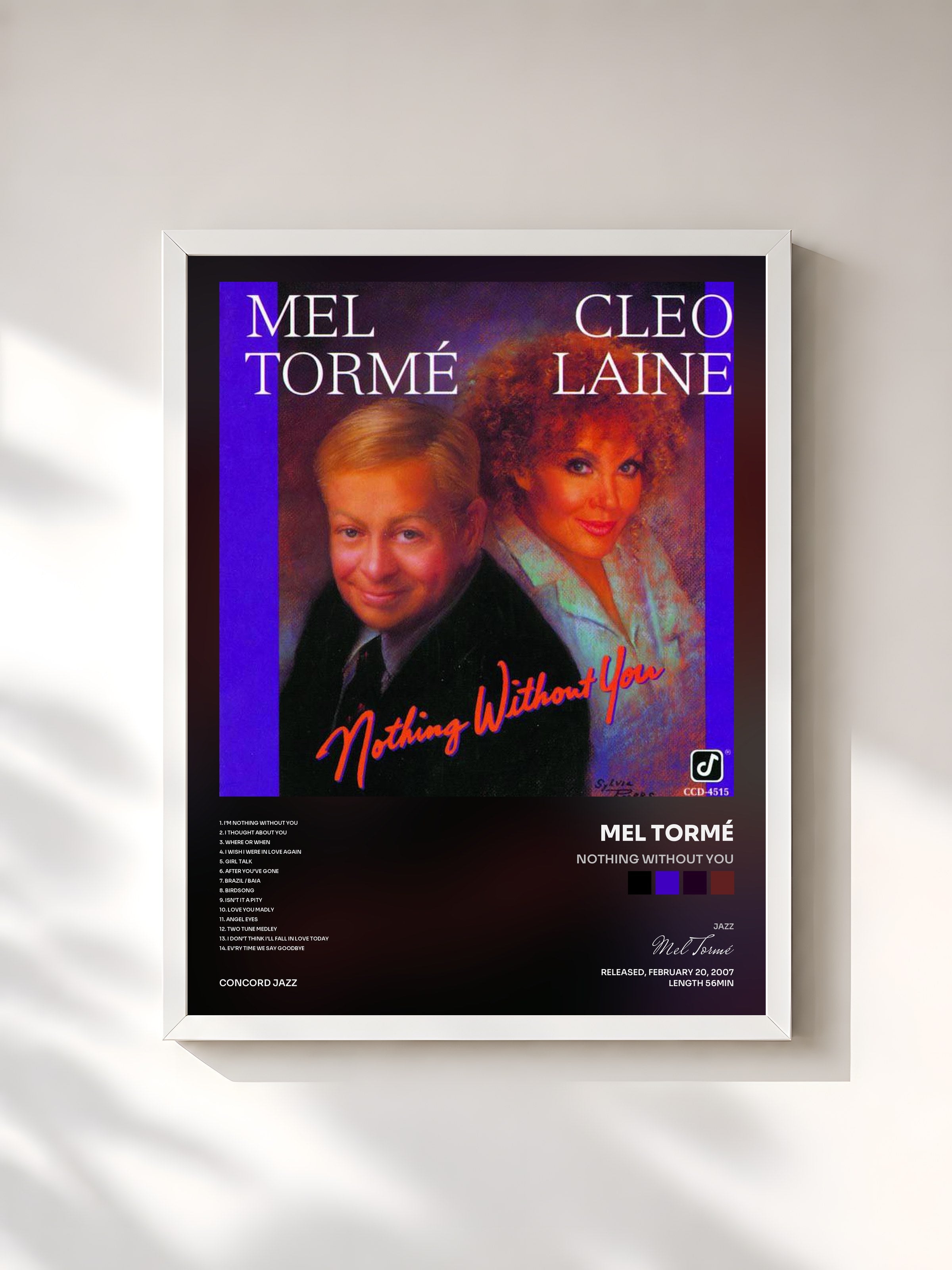 #blanc Tableau de l'album Nothing Without You de Mel Tormé, cadre blanc, imprimé et encadré en France