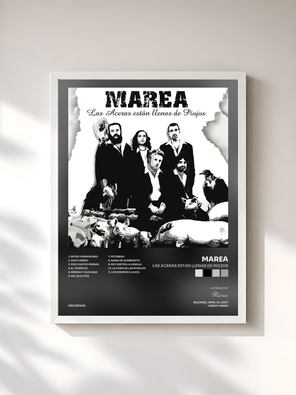 #blanc Tableau de l'album Las aceras estan llenas de piojos de Marea, cadre blanc, imprimé et encadré en France