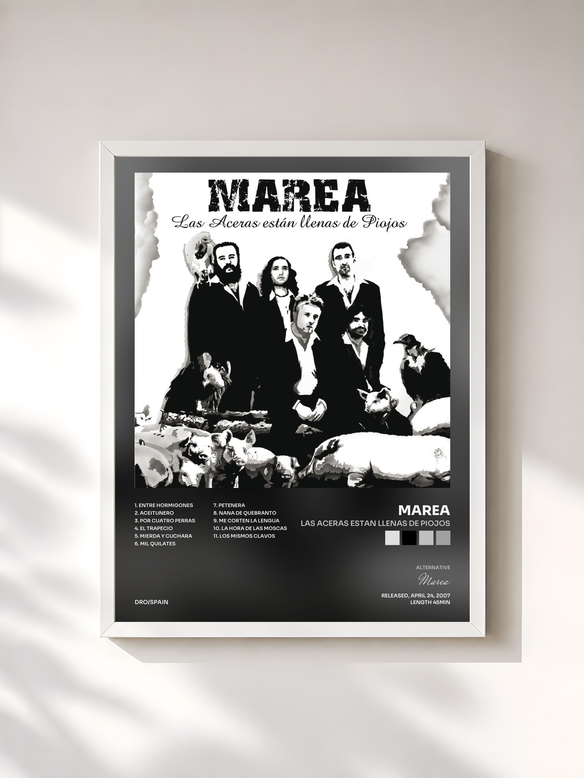 #blanc Tableau de l'album Las aceras estan llenas de piojos de Marea, cadre blanc, imprimé et encadré en France