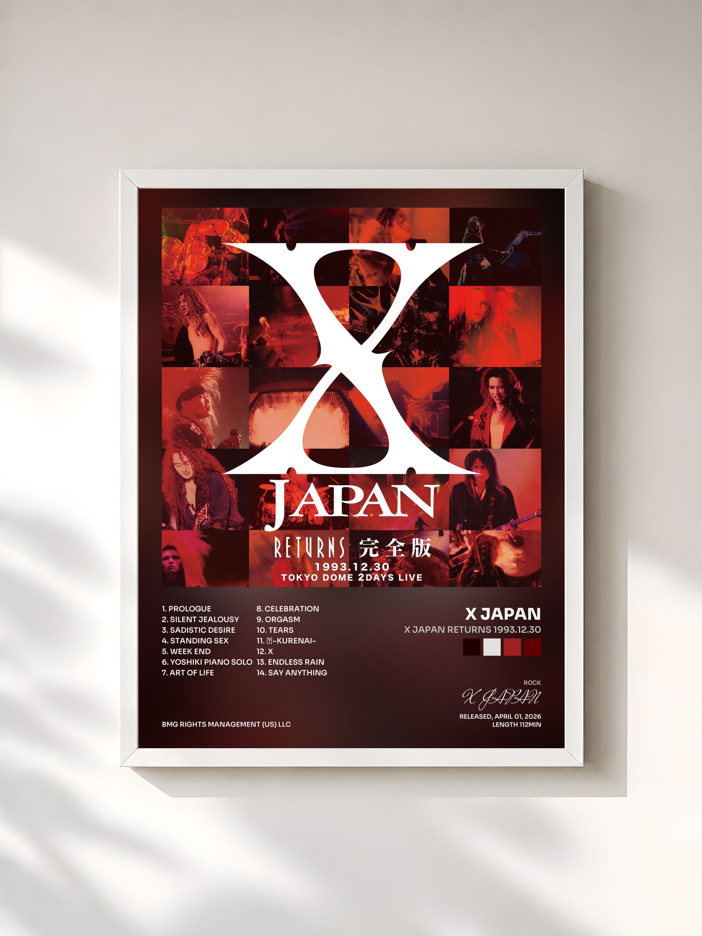 #blanc Tableau de l'album X JAPAN RETURNS 1993.12.30 de X JAPAN, cadre blanc, imprimé et encadré en France