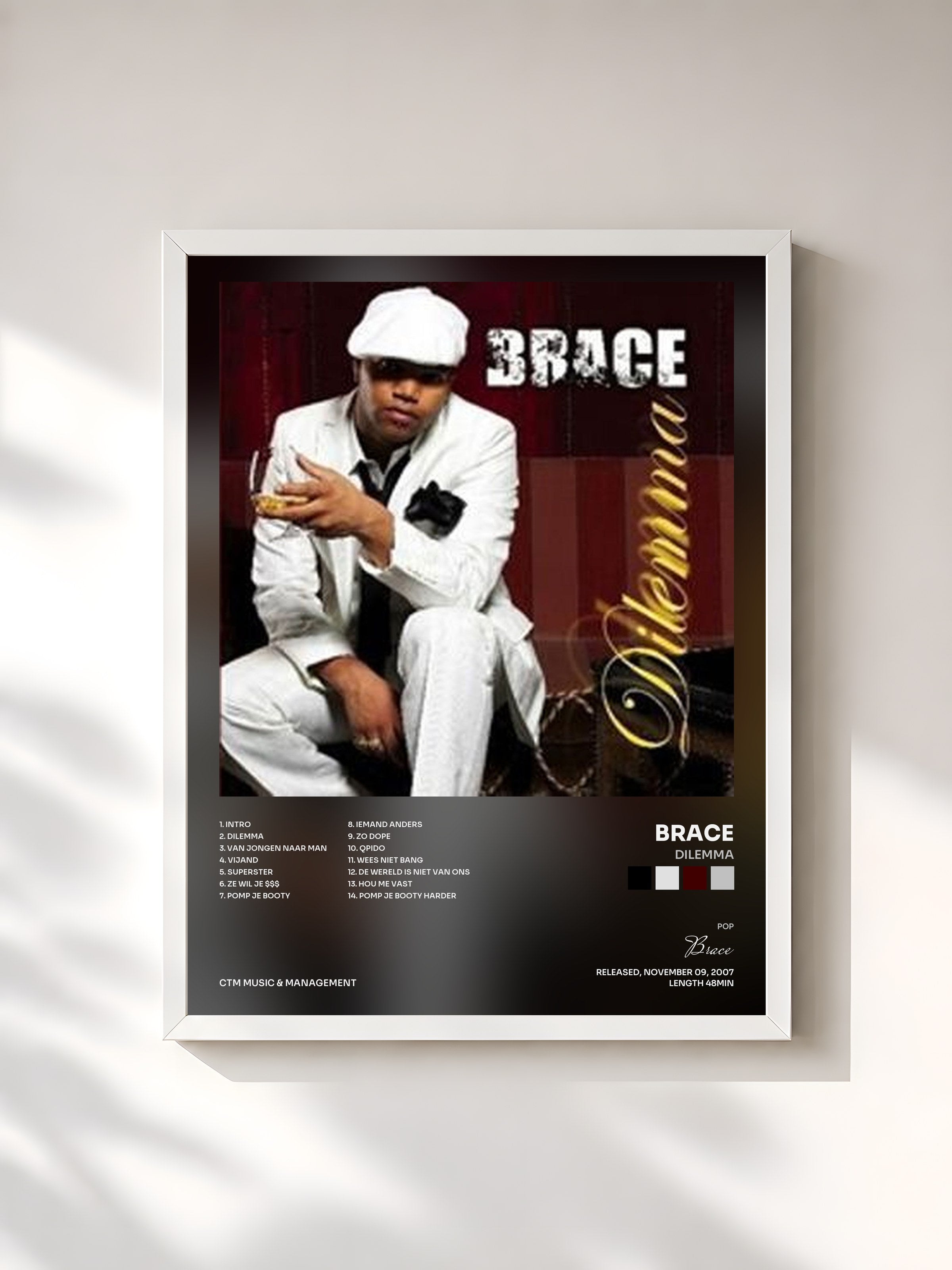 #blanc Tableau de l'album Dilemma de Brace, cadre blanc, imprimé et encadré en France