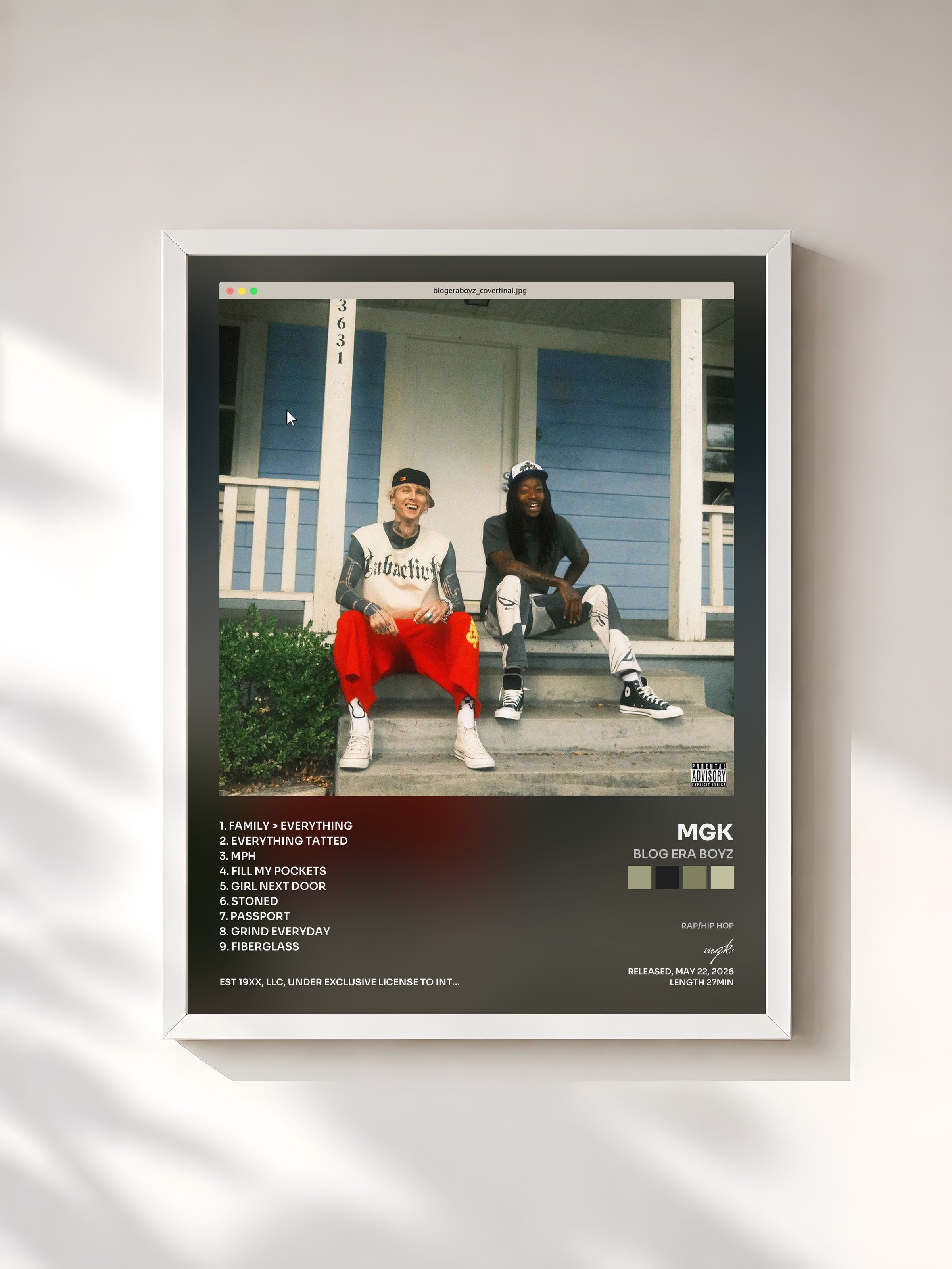 #blanc Tableau de l'album blog era boyz de mgk, cadre blanc, imprimé et encadré en France
