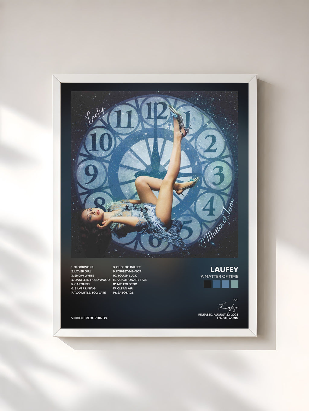 #blanc A Matter of Time by Laufey as a framed art print, white frame, printed and framed in France