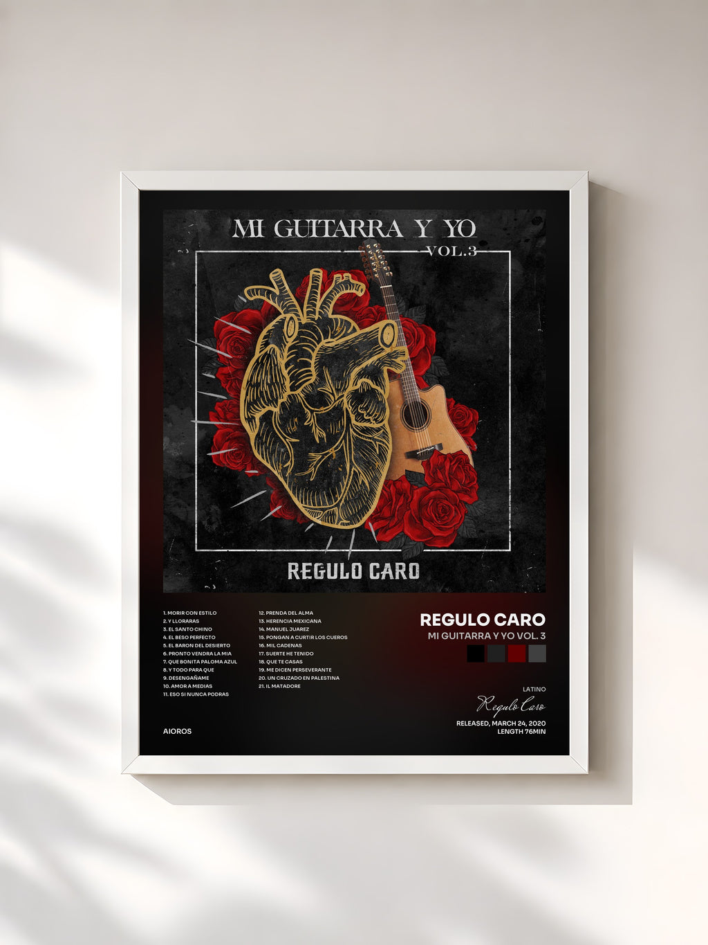 #blanc Tableau de l'album Mi Guitarra y Yo Vol. 3 de Regulo Caro, cadre blanc, imprimé et encadré en France