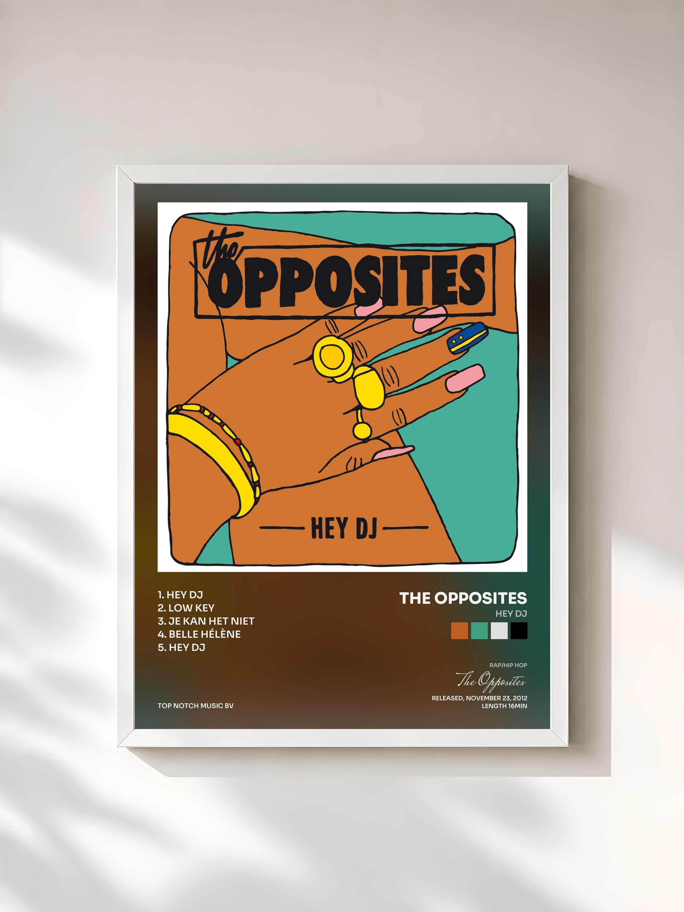 #blanc Tableau de l'album Hey DJ de The Opposites, cadre blanc, imprimé et encadré en France