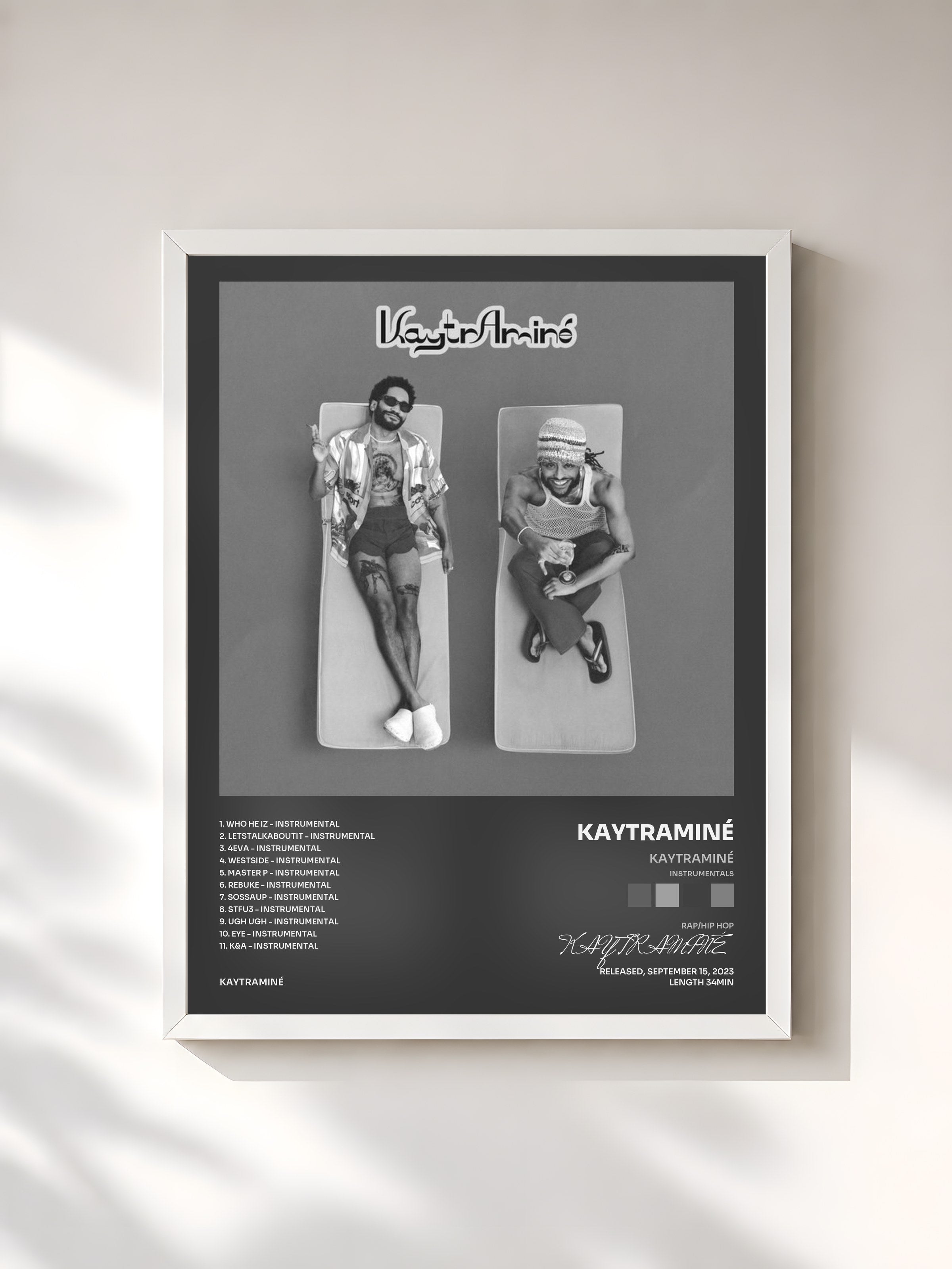 #blanc Tableau de l'album KAYTRAMINÉ (Instrumentals) de KAYTRAMINÉ, cadre blanc, imprimé et encadré en France