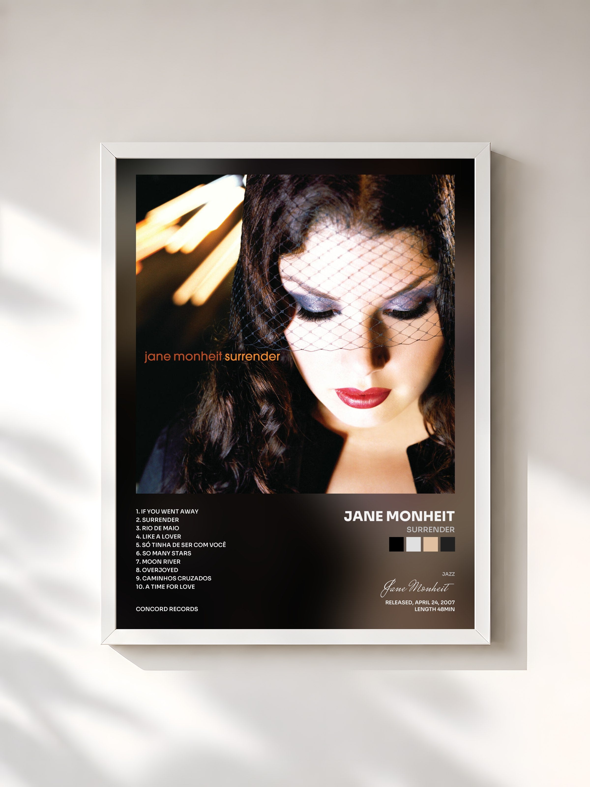#blanc Tableau de l'album Surrender de Jane Monheit, cadre blanc, imprimé et encadré en France