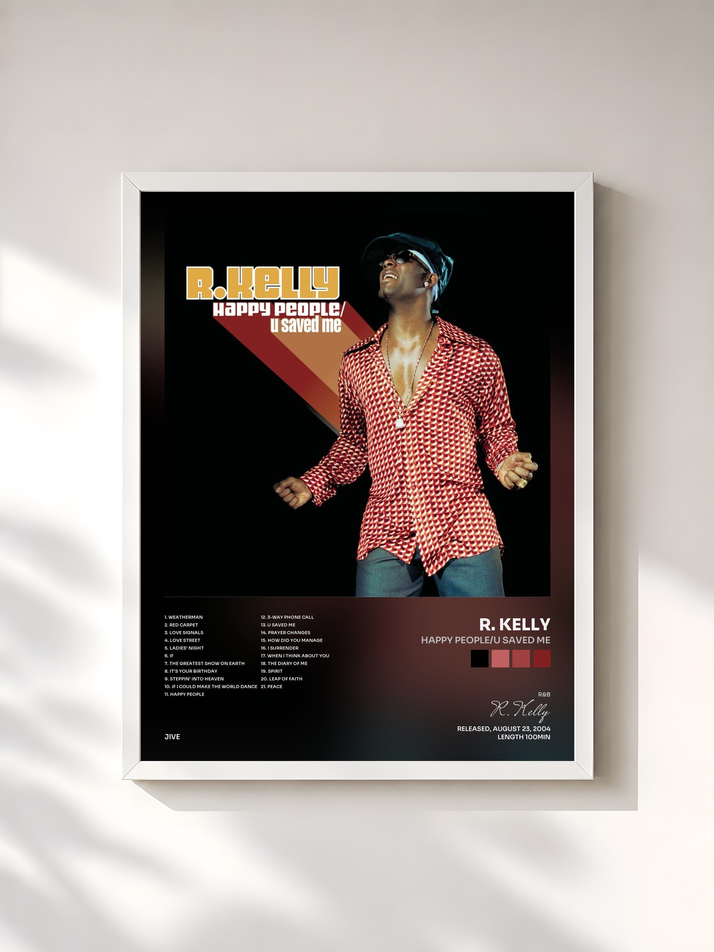 #blanc Tableau de l'album Happy People/U Saved Me de R. Kelly, cadre blanc, imprimé et encadré en France