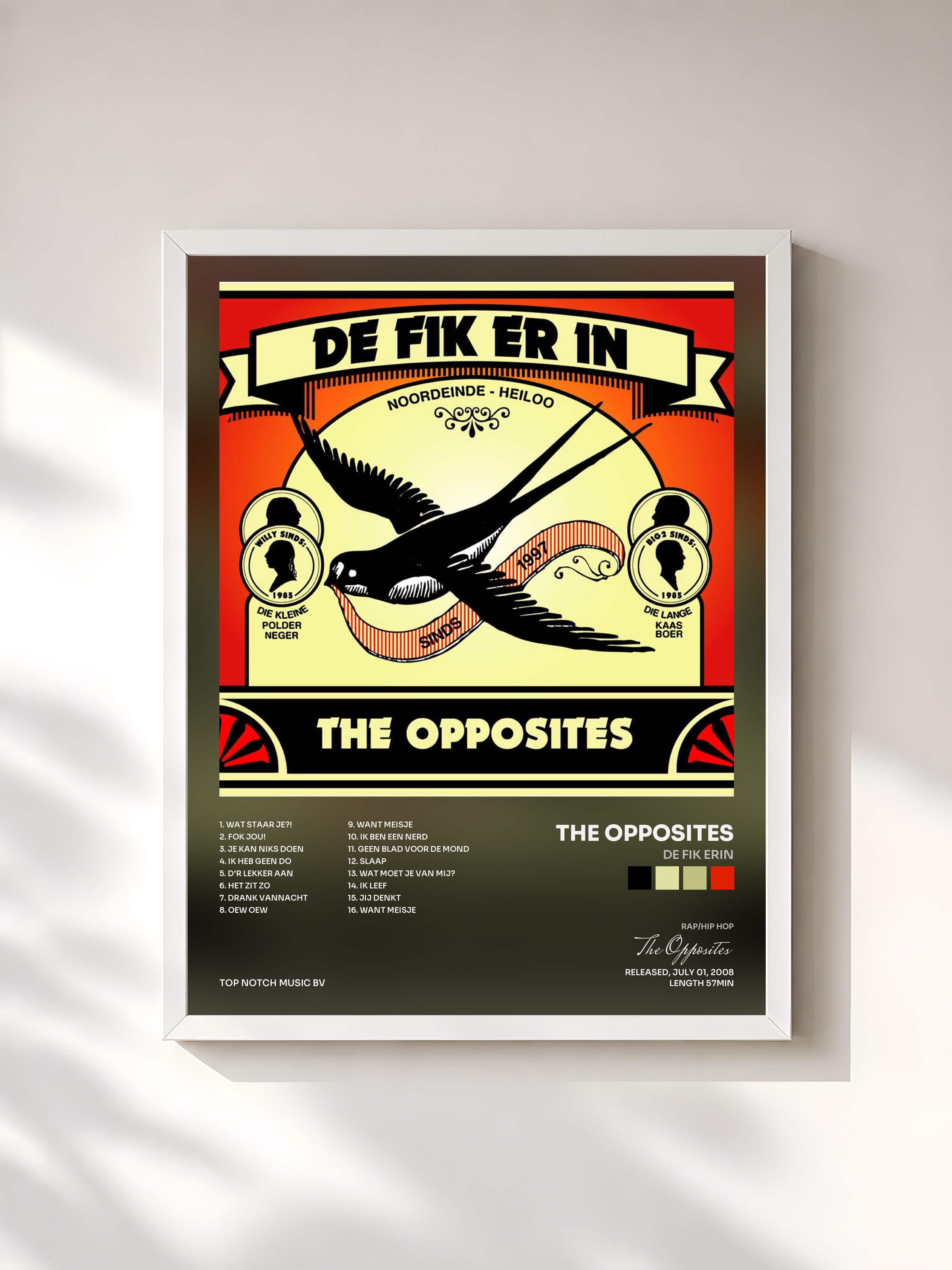 #blanc Tableau de l'album De Fik Erin de The Opposites, cadre blanc, imprimé et encadré en France