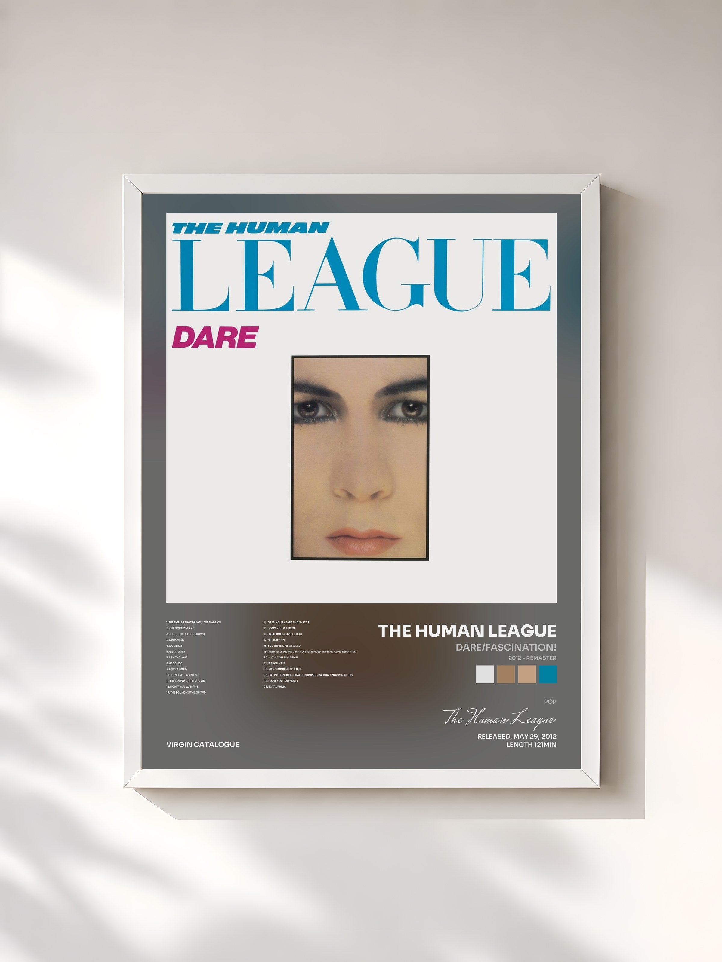 #blanc Tableau de l'album Dare/Fascination! (2012 - Remaster) de The Human League, cadre blanc, imprimé et encadré en France
