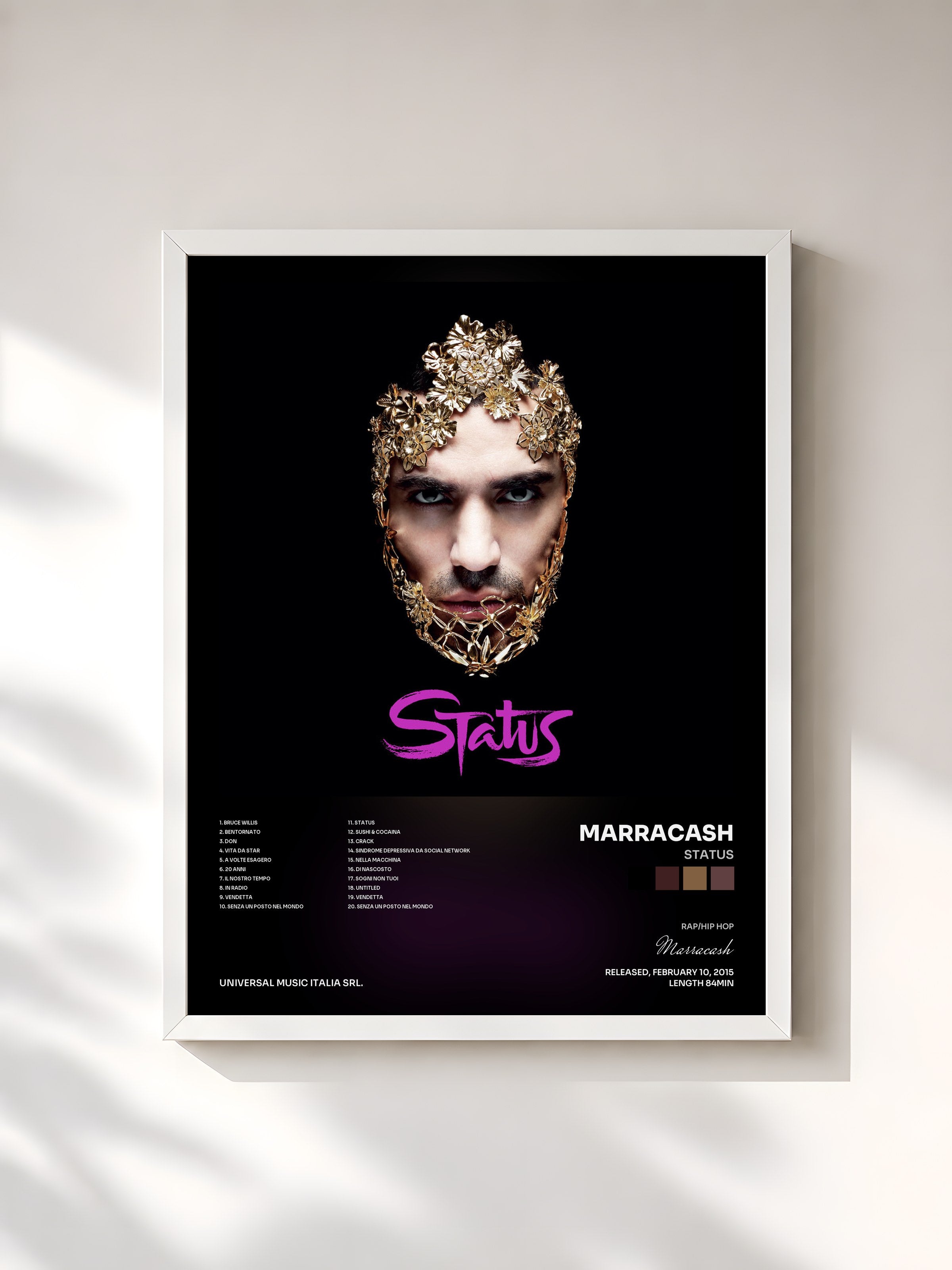 #blanc Tableau de l'album Status de Marracash, cadre blanc, imprimé et encadré en France