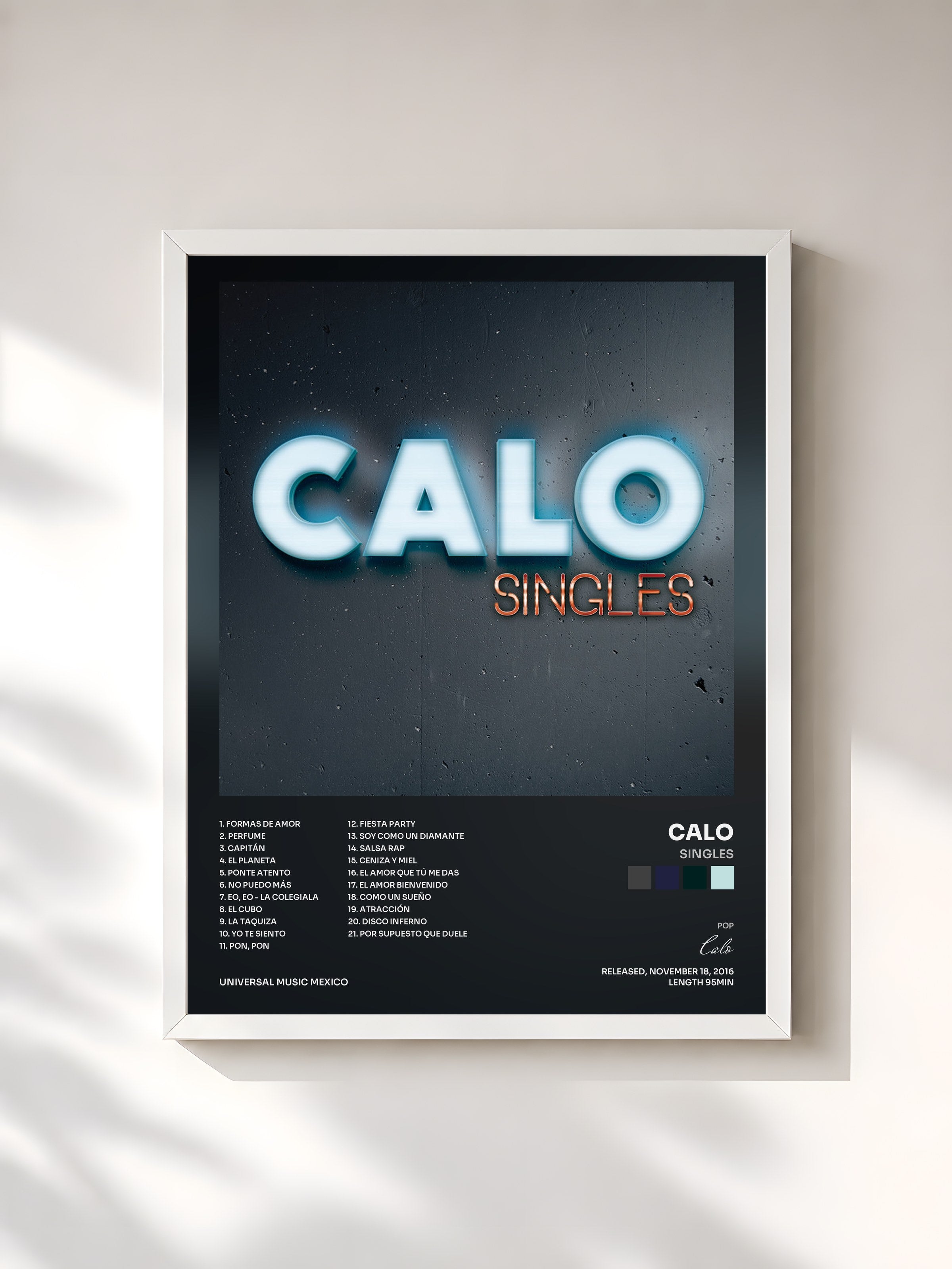 #blanc Tableau de l'album Singles de Calo, cadre blanc, imprimé et encadré en France