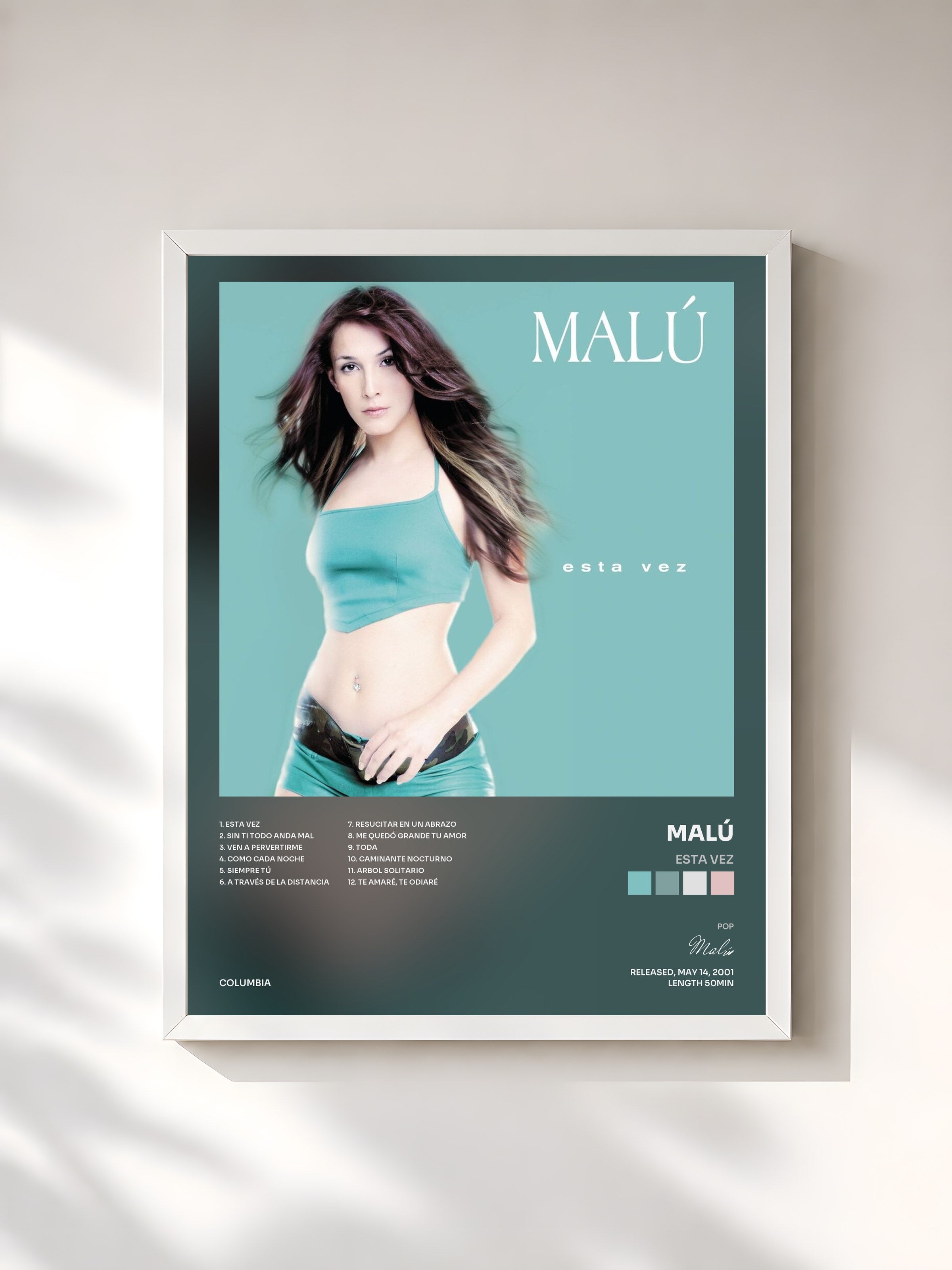 #blanc Tableau de l'album Esta Vez de Malú, cadre blanc, imprimé et encadré en France