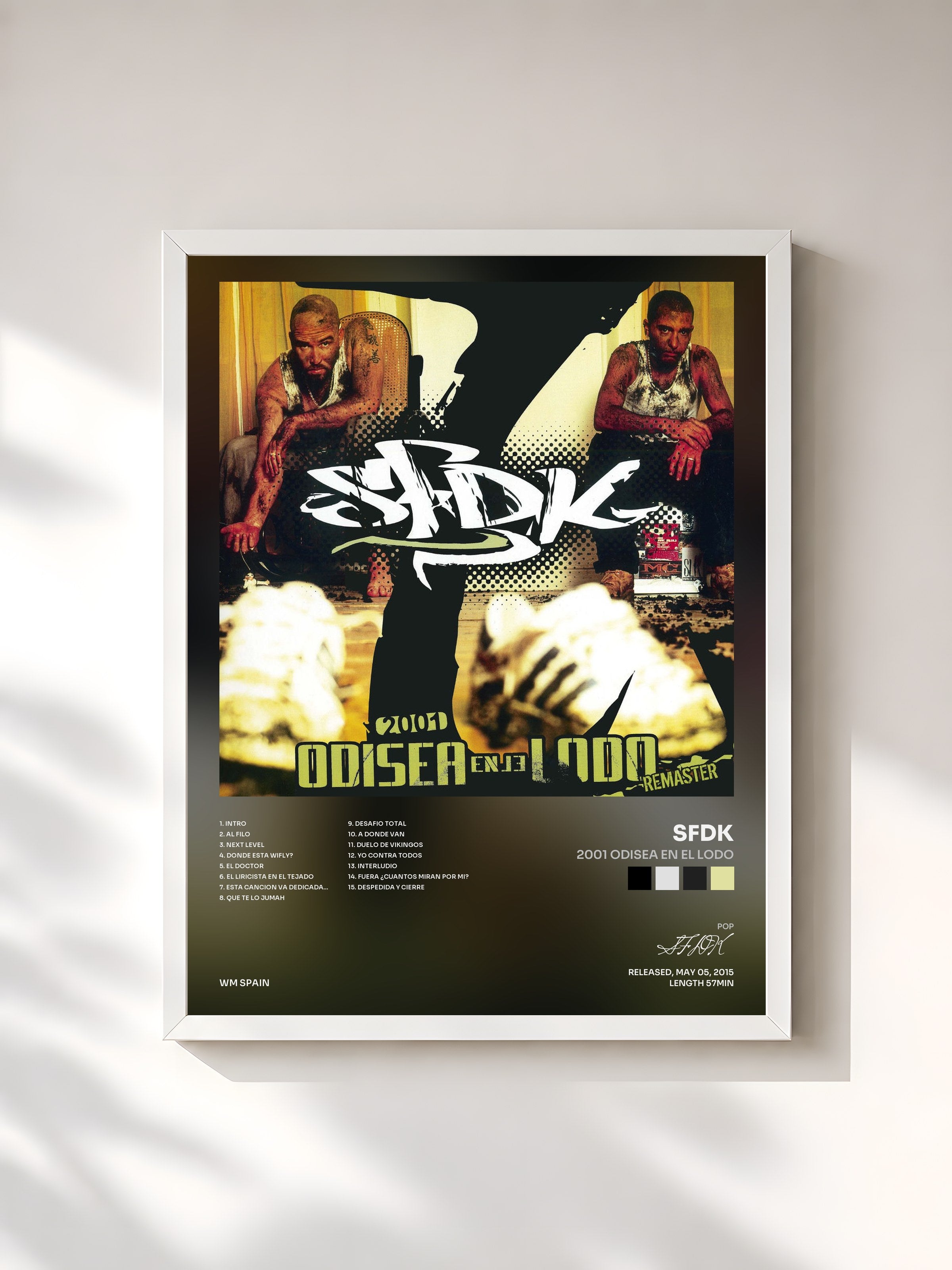 #blanc Tableau de l'album 2001 Odisea en el lodo de SFDK, cadre blanc, imprimé et encadré en France