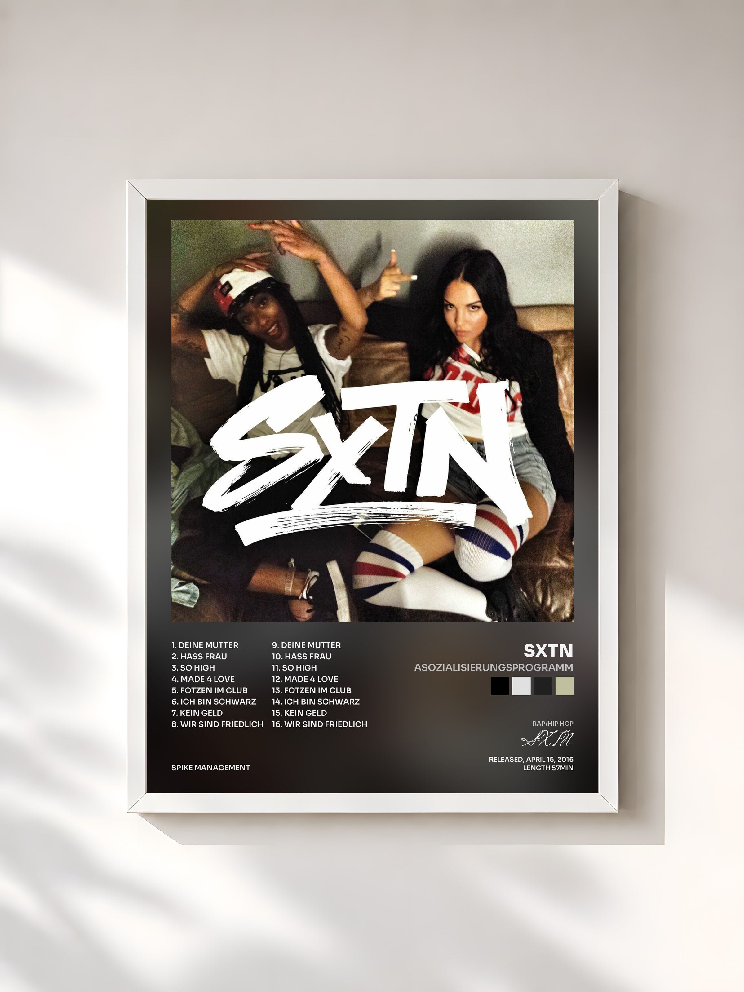 #blanc Tableau de l'album Asozialisierungsprogramm de SXTN, cadre blanc, imprimé et encadré en France