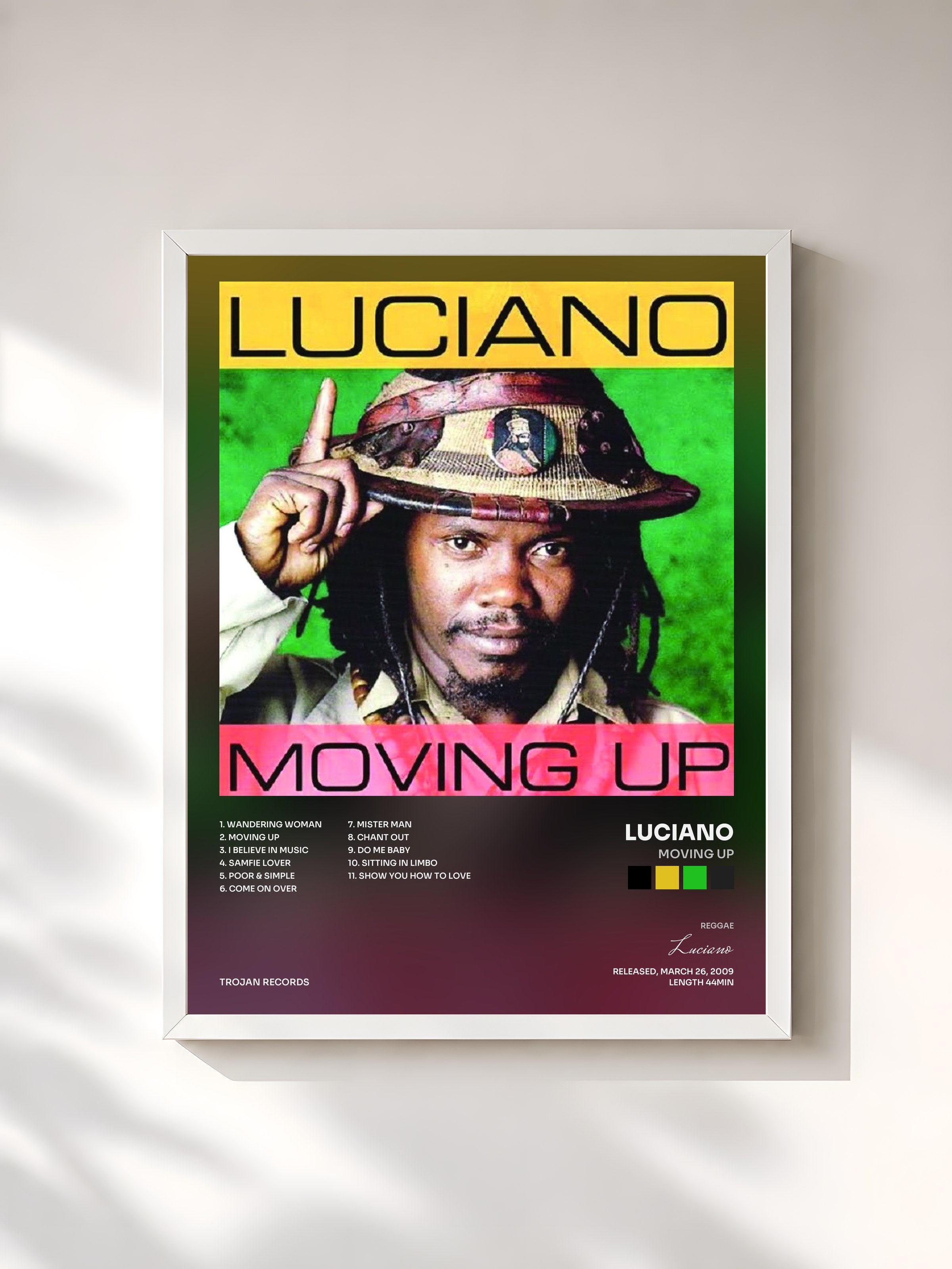 #blanc Tableau de l'album Moving Up de Luciano, cadre blanc, imprimé et encadré en France