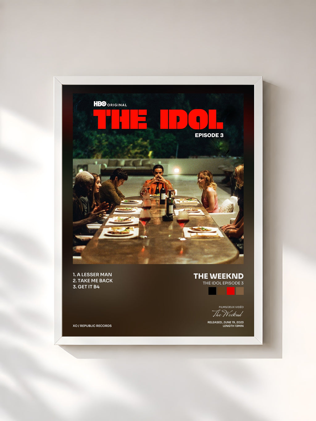 #blanc Tableau de l'album The Idol Episode 3 de The Weeknd, cadre blanc, imprimé et encadré en France