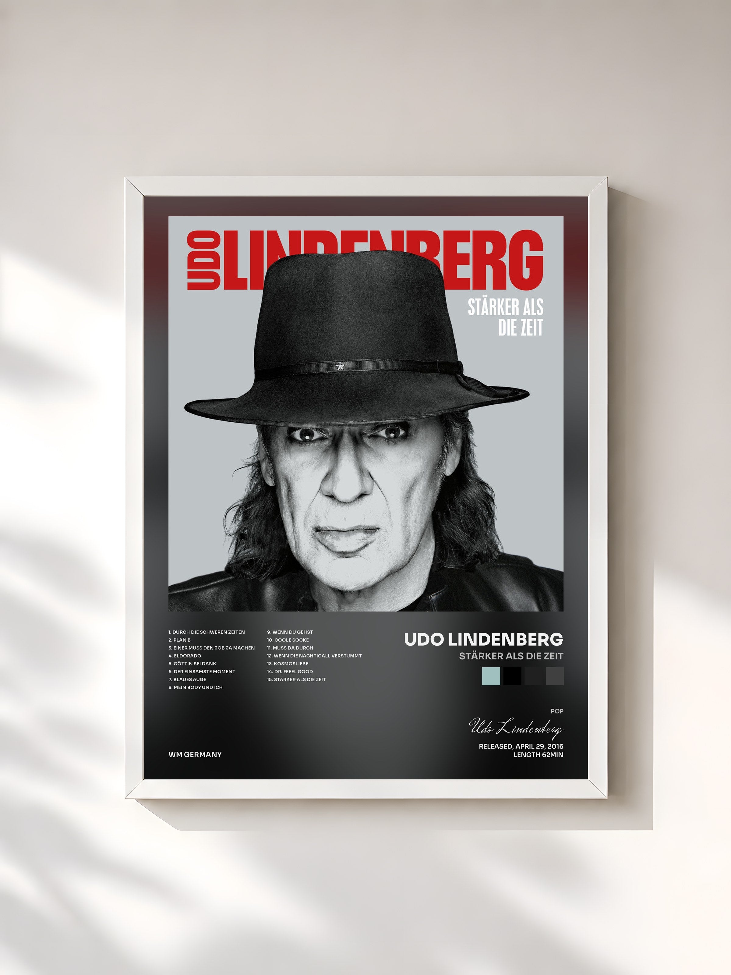 #blanc Tableau de l'album Stärker als die Zeit de Udo Lindenberg, cadre blanc, imprimé et encadré en France