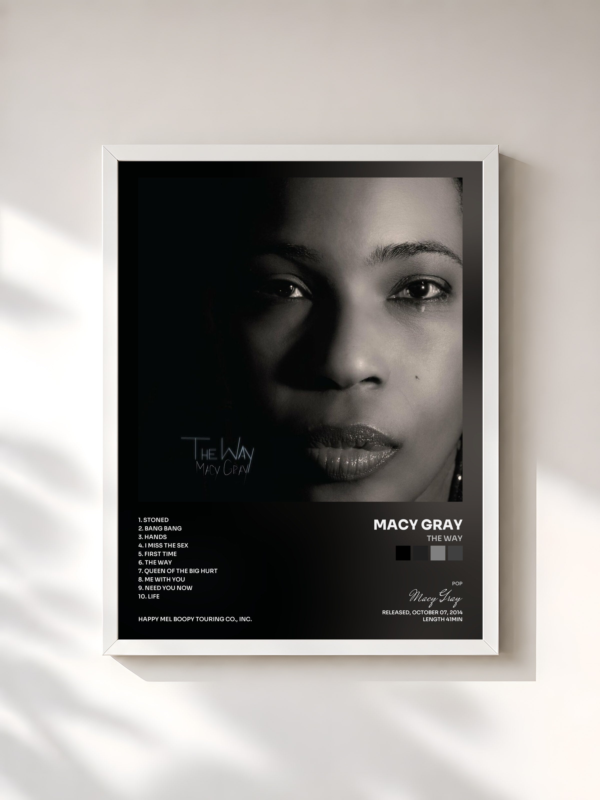 #blanc Tableau de l'album The Way de Macy Gray, cadre blanc, imprimé et encadré en France