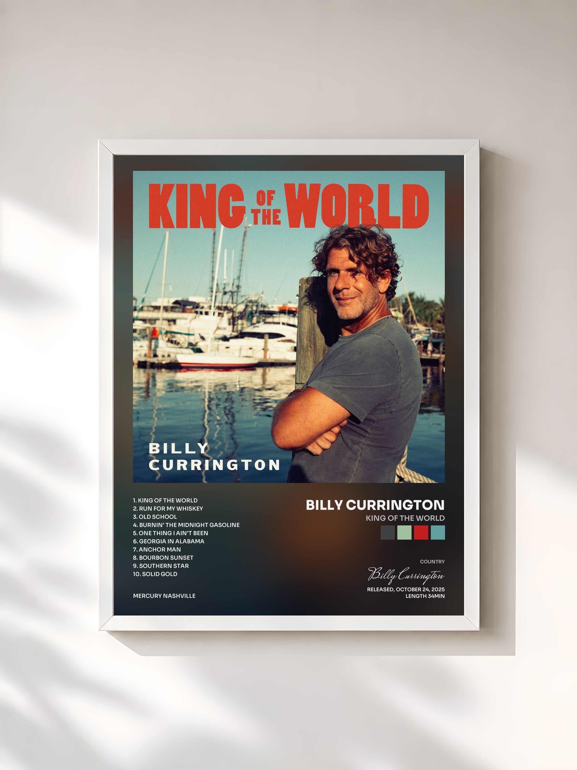 #blanc Tableau de l'album King Of The World de Billy Currington, cadre blanc, imprimé et encadré en France